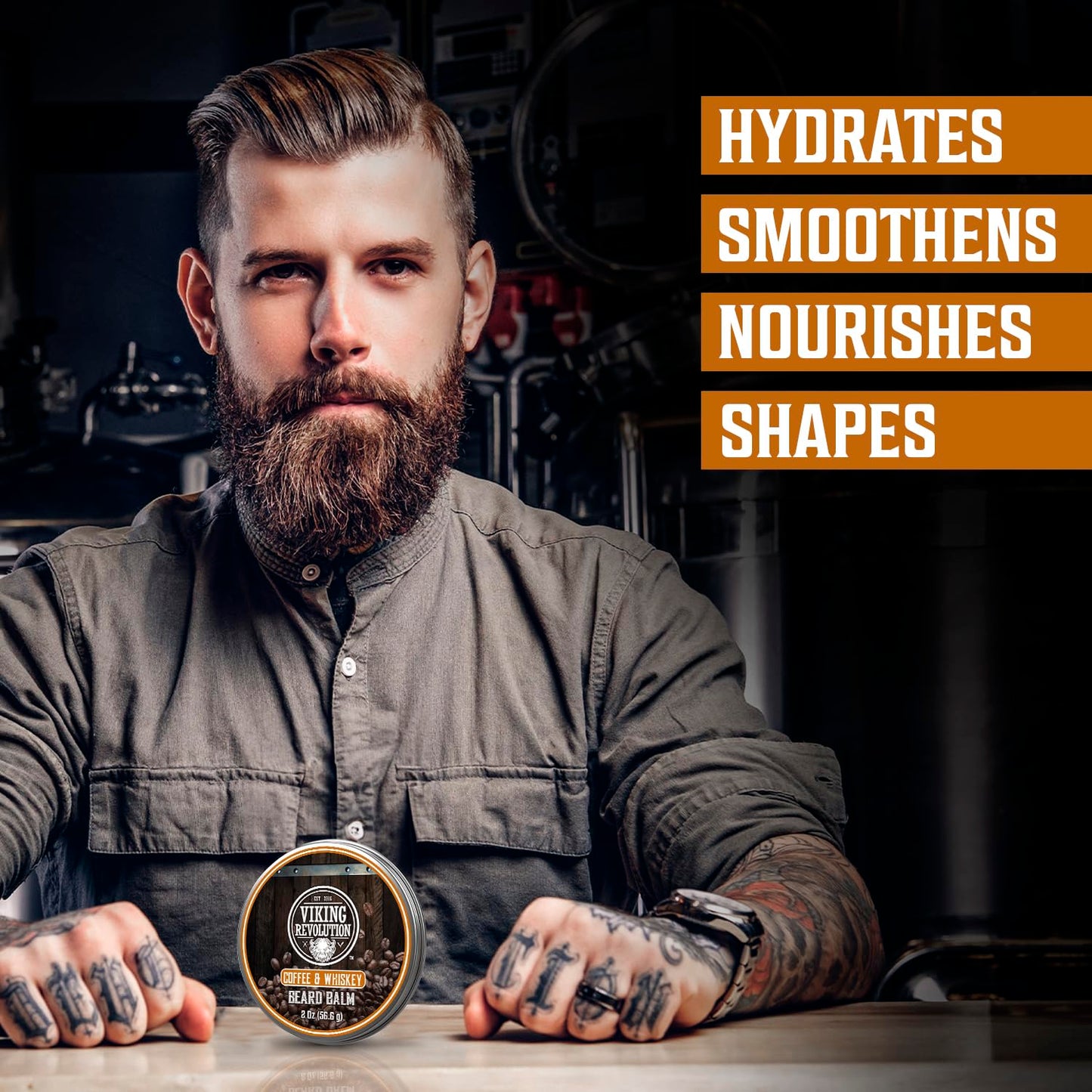 Viking Revolution Coffee Whiskey Beard Balm for Men - Beard Butter for Men with Argan Oil and Jojoba Oil Softener and Moisturizer Styling Balm (1 Pack, 2oz)
