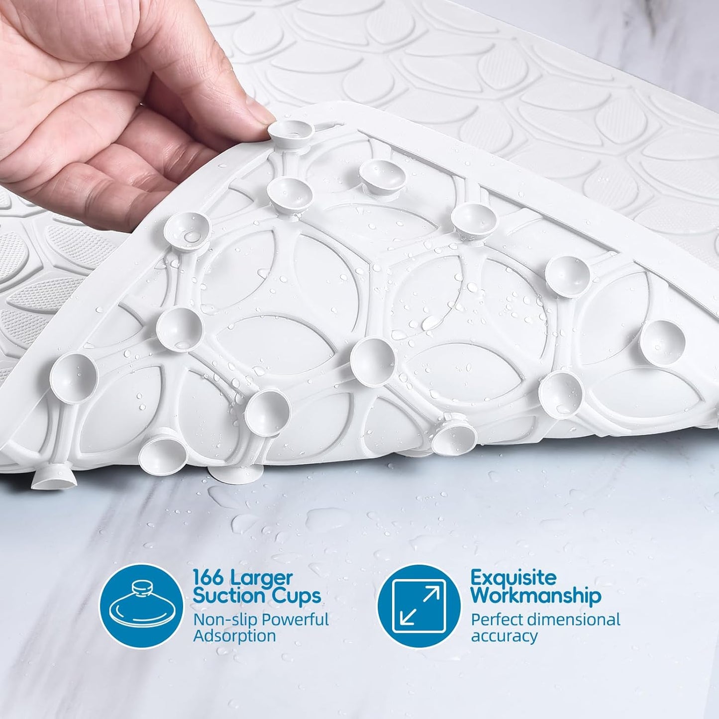 WRISIN Bathtub Mat Non Slip with Suction Cups - 100% Rubber Bathroom Mat Textured for Bath Tub Shower Safety - Soft on Touch - BPA/PVC Free - Pet Dog Bath Mat - Machine Washable - 17 × 35 Inch（White）