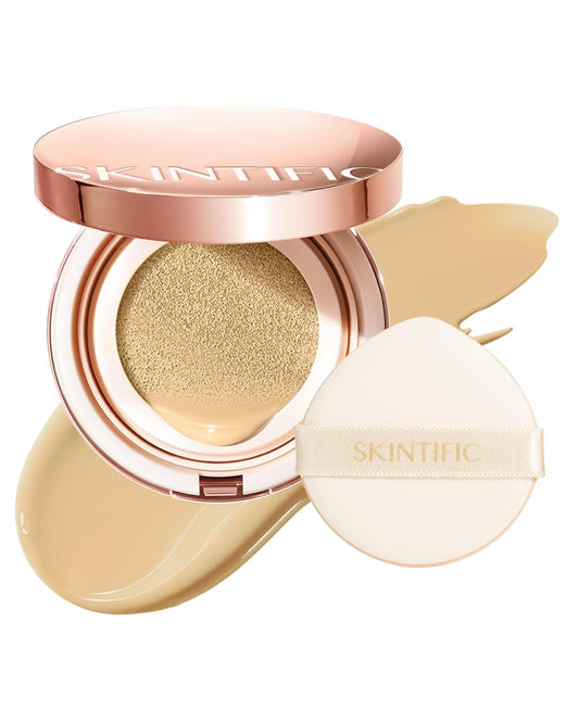 Full Coverage Cushion Foundation, Weightless, Skin Fit, Satin Glow Finish, Oil-Control Waterproof Foundation, Sweatproof Flawless BB Cream CC Korean Makeup Buildable