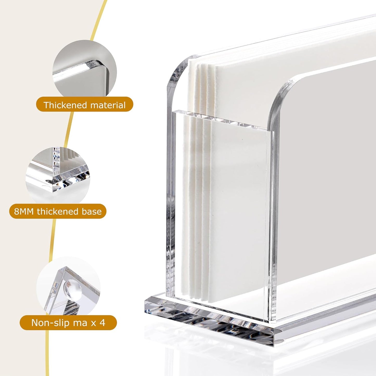 Acrylic Guest Towel Napkin Holder for Bathroom, 8.5"x4.5" Clear Vertical Disposable Paper Hand Towel Tray with Non-Slip Pads, Napkin Dispenser for Table, Kitchen, Home Decor