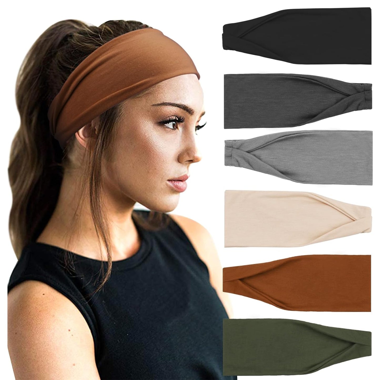DRESHOW Yoga Sports Headbands for Women Elastic Non-Slip Headbands Workout Running Hair Bands 6 Pack