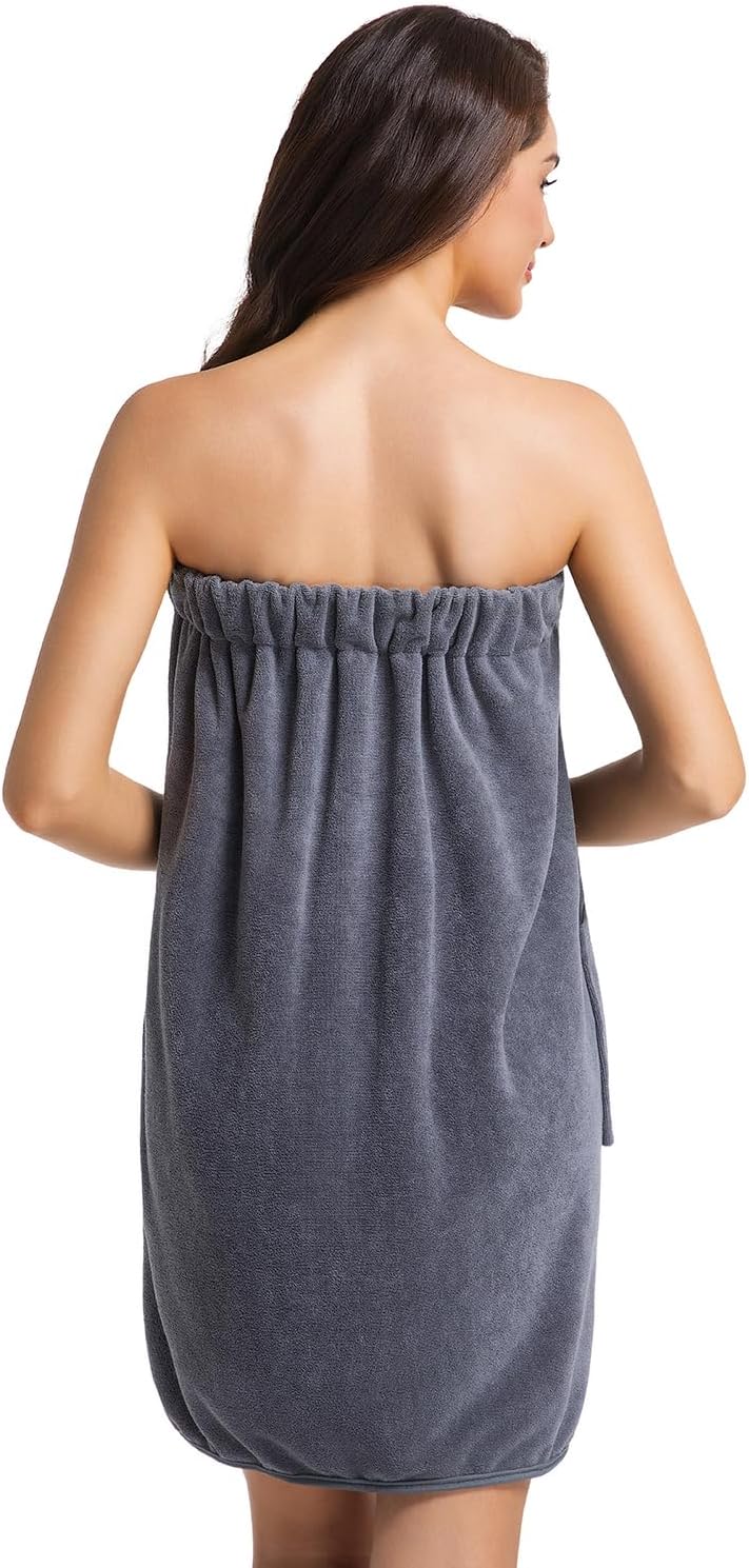 Womens Towel Wrap Bath Robe Lightweight Spa Body Wrap Shower Adjustable Snap Closure