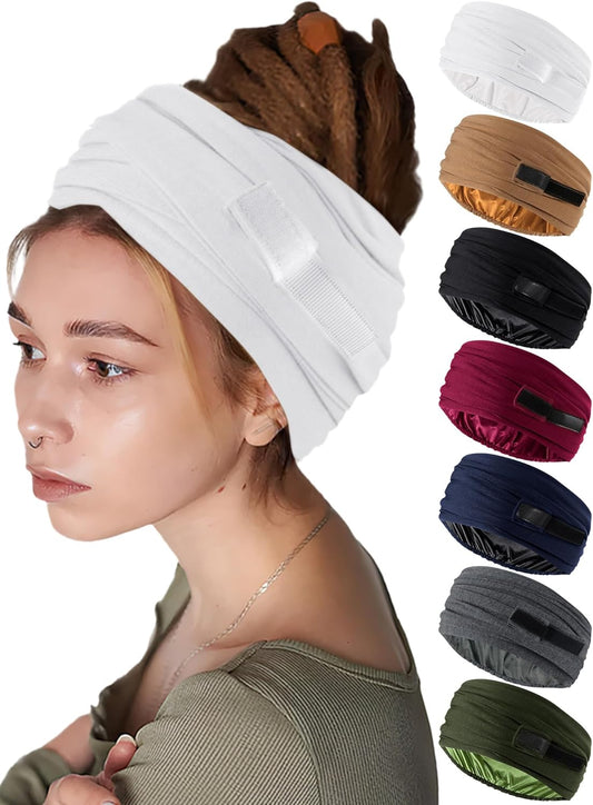 Satin Lined Open Turban Headband Mens Sweatband Sports Headband for Running,Cycling,Basketball,Yoga,Fitness Workout Stretchy Unisex Hairband