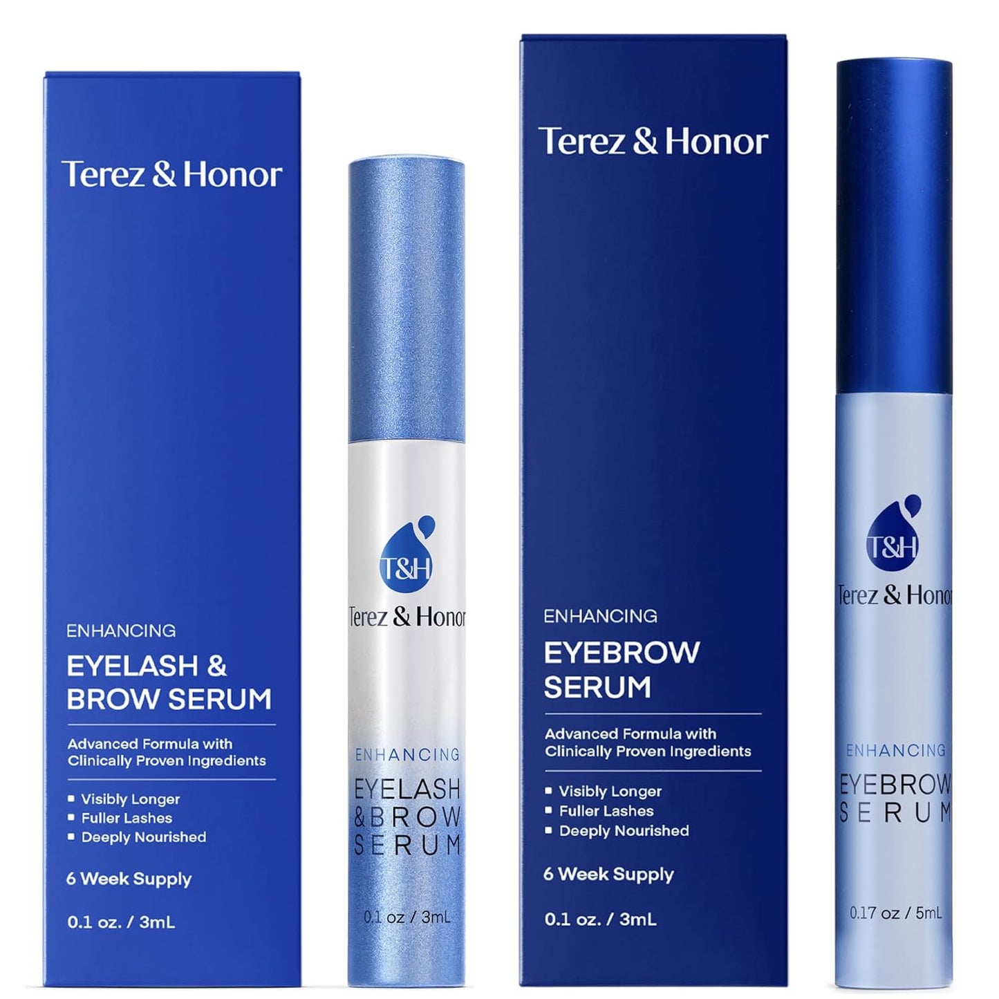 Natural Eyelash Serum with Eyebrow Serum Set - Boost Eyelash Growth Enhancer for Longer, Thicker, Fuller-Looking Lashes and Brows - Gentle & Effective Formular [3 mL + 5mL]