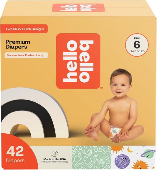 Hello Bello Premium Diapers Size 6, Celestial Cuties & Daring Doodlers Designs, 42ct Club Box