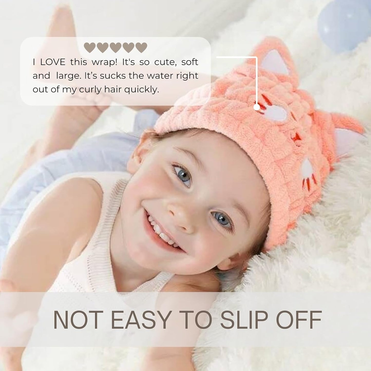 Microfiber Hair Towel Wrap for Kids, Pink Cat Dry Hair Cap Suck Water, Absorbent Quick Girls Boys Hair Drying Towel, Lightweight Bouncy Hat Headscarf