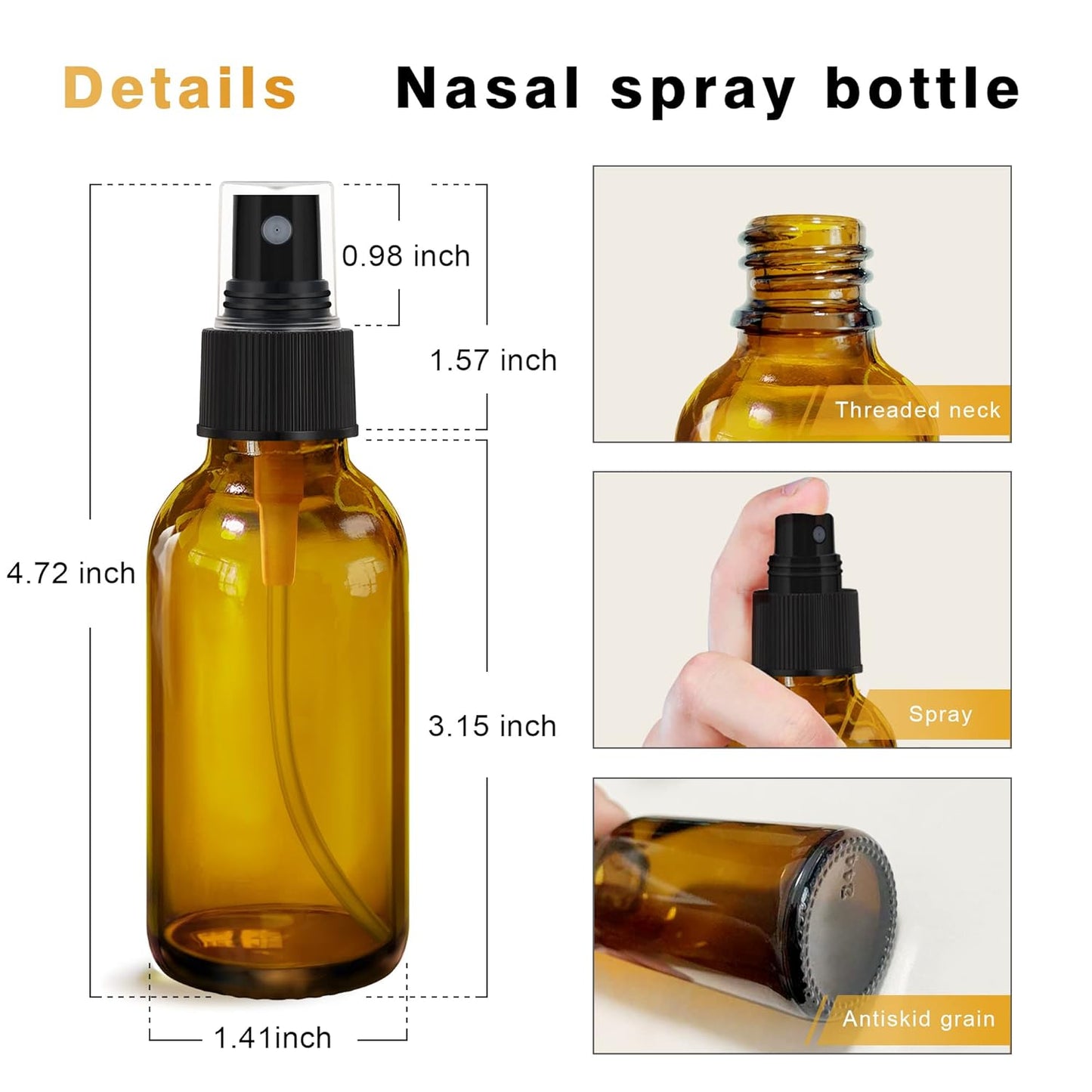 4 pcs Amber Glass Spray Bottles 2oz, Empty Small Spray Bottle Fine Mist Refillable Sprayer with Funnel Labels Droppers,Mini Travel Bottle for Essential Oils,Hair and Cleaning Solutions