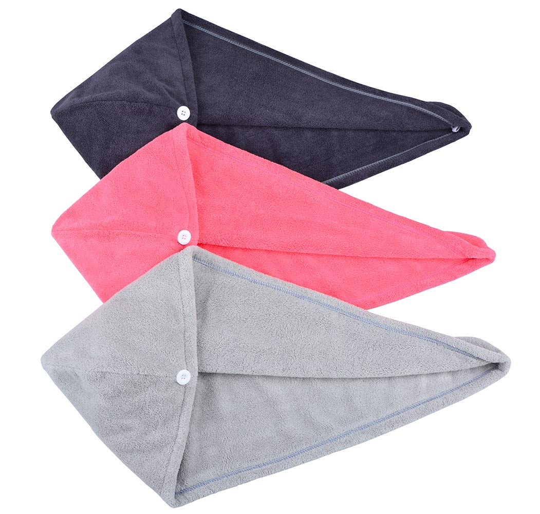 HOPESHINE Hair Drying Towel Twist Soft Shower Microfiber Towels for Curly Girls Hair Turban Wrap Fast Drying Ultra Absorbent Cap Great Gift for Women (3-Pack Dark Grey+Grey+Light Crimson)
