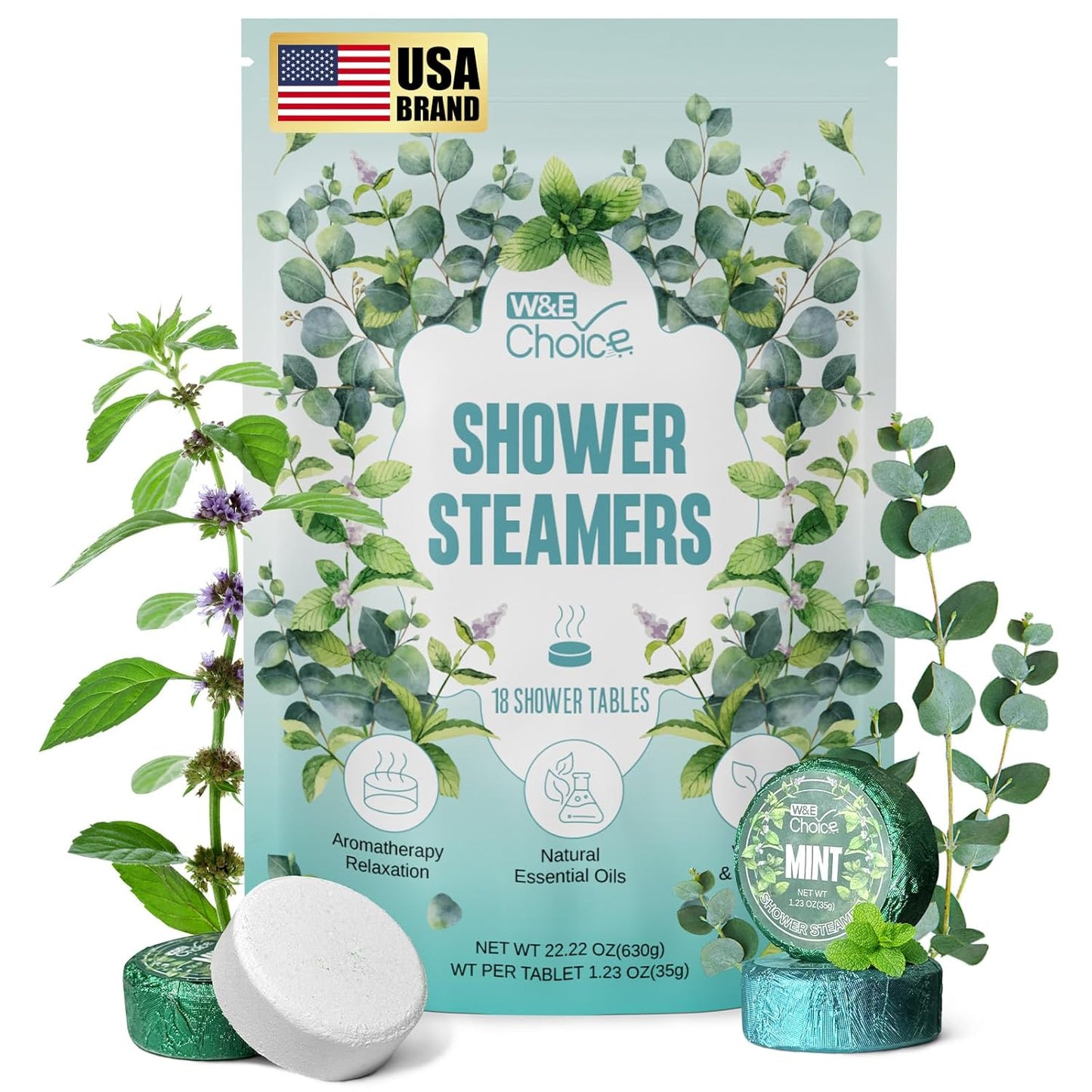 W&E Choice Shower Steamers Aromatherapy 18 Pcs- Shower Bombs Birthday Gifts for Women, Eucalyptus Mint Essential Oils for Daily Relaxation & Stress Relief, Christmas Gift for Women, Mom, Wife