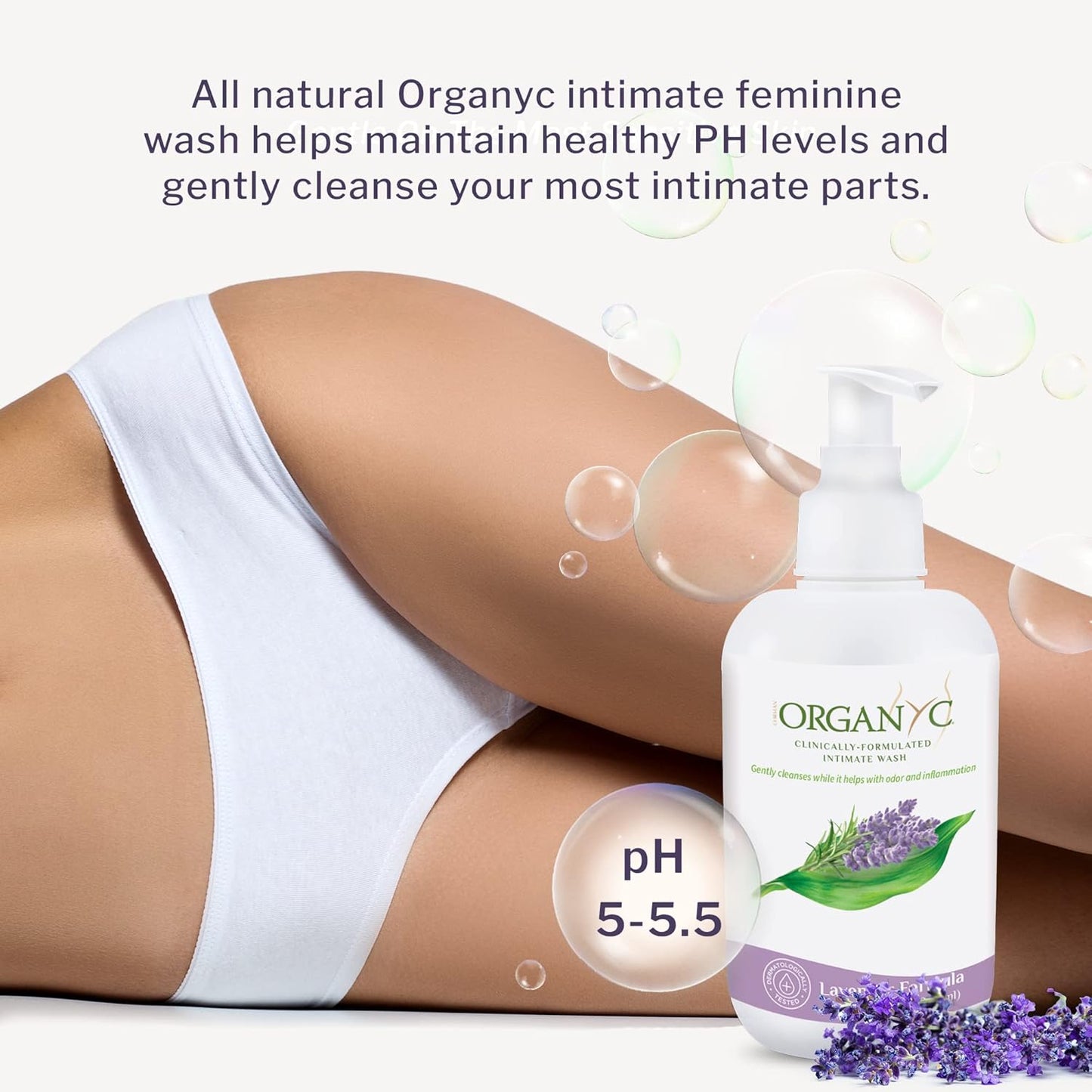 Organyc Organic Intimate Wash with Lavender Essential Oils & Flower Extracts, Gentle Cleansing Feminine Wash for Women with Sensitive Skin, Soothing pH Balance Feminine Wash, 8.5 fl oz, Pack of 2