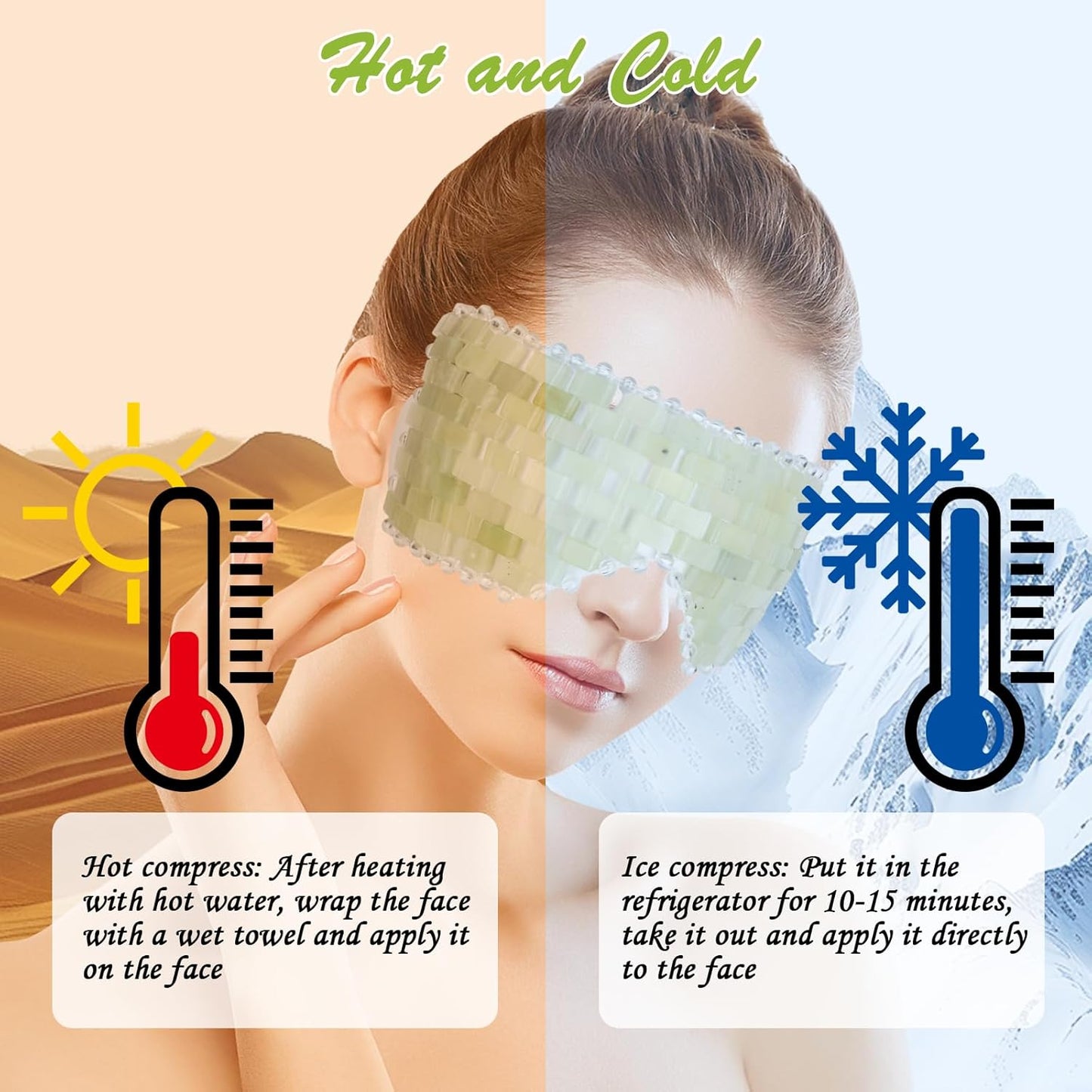 2 Pcs Jade Eye Mask and Scalp Massage Comb Set, Natural Jade Stone Hot & Cooling Eye Mask for Puffy Eyes & Help Soothe Eye Fatigue, Resin Scalp Massager Tool for Relaxation and Head Care