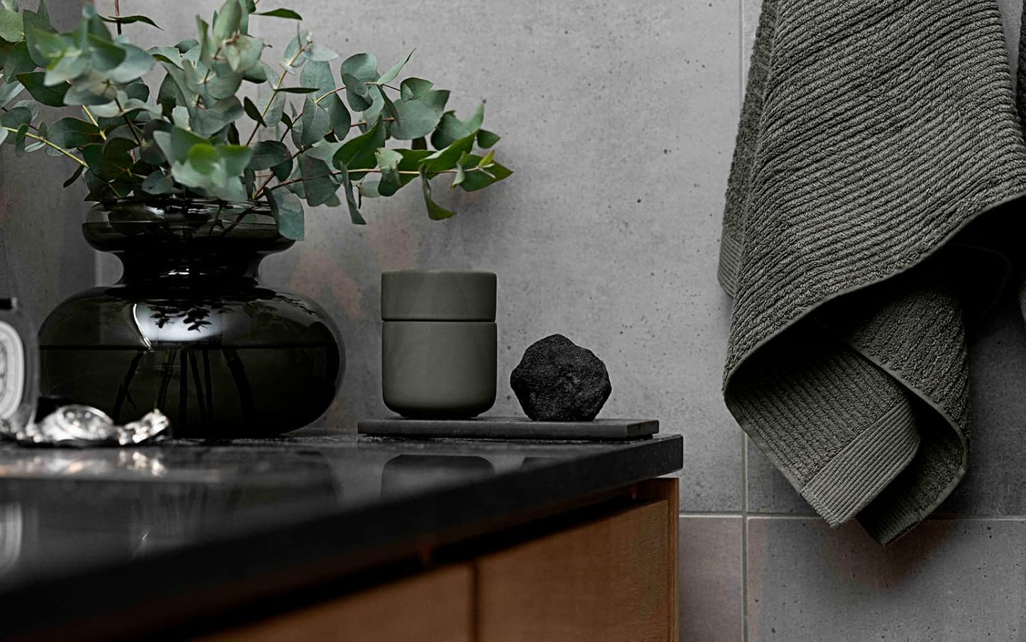 ZONE DENMARK Ume Taupe Cosmetic Jar - Elegant and Functional Storage Solution for Your Beauty Essentials, Infusing Scandinavian Design into Your Vanity Space (Olive Green)