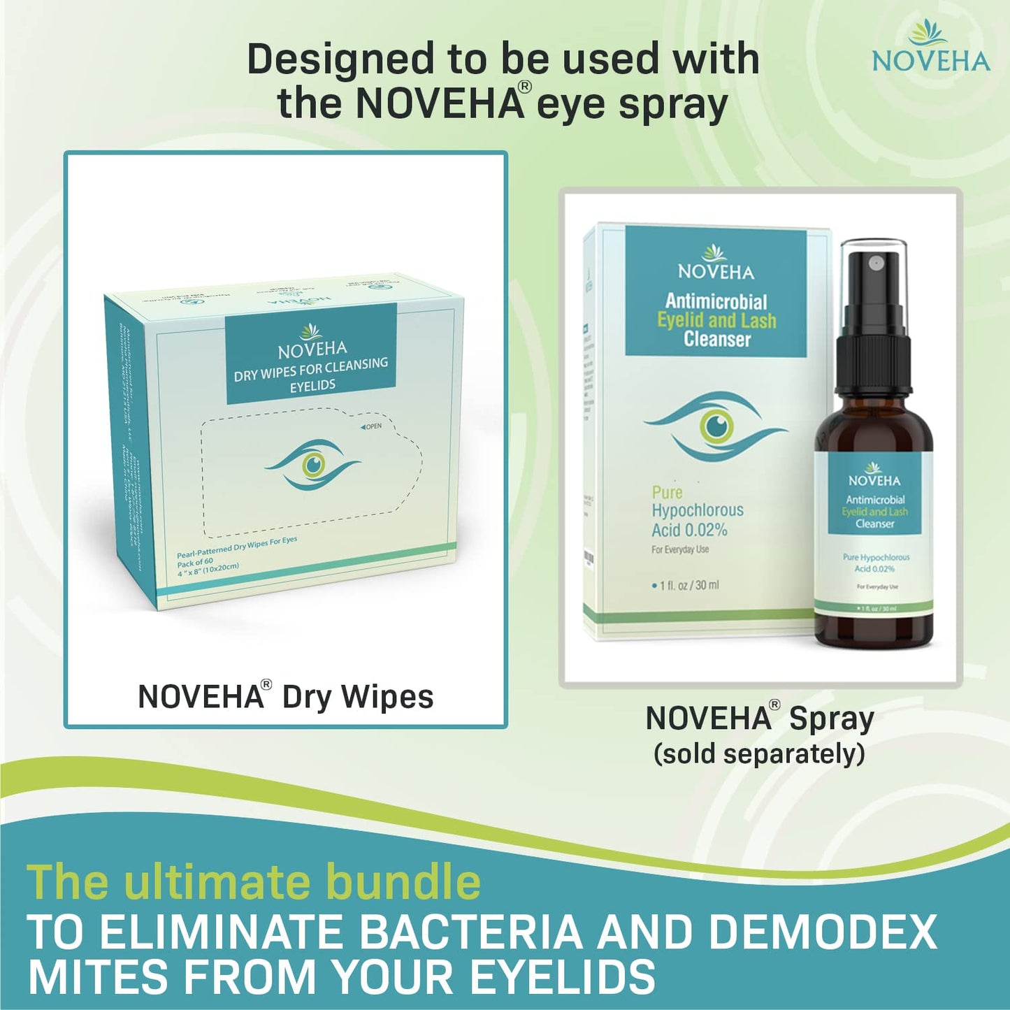 NOVEHA 60PCs Dry Wipes - Gentle & Hypoallergenic Daily Eye & Nasal Cleanser Wipes - Makeup Removal - Calm, Relieve, Soothe, Hydrate Your Skin Naturally - Can be Use with our Foam and Cleanser Line
