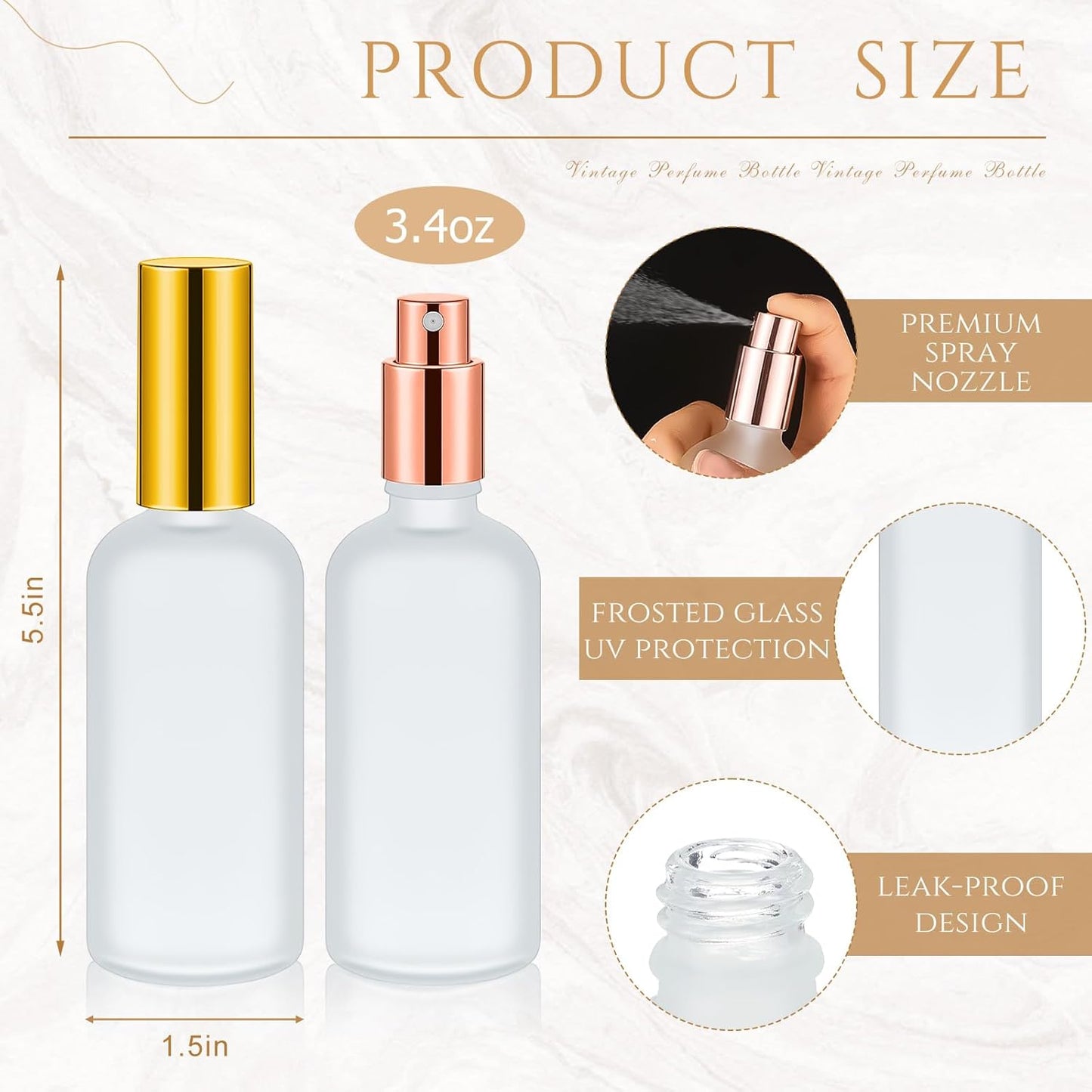 Roshtia 30 Pcs 3.4 oz/ 100 ml Gold, Silver, Rose Gold Glass Spray Bottle Refillable Perfume Atomizer Clear Decorative Empty Bottles with Fine Mist Sprayer Pump for Face Body Travel