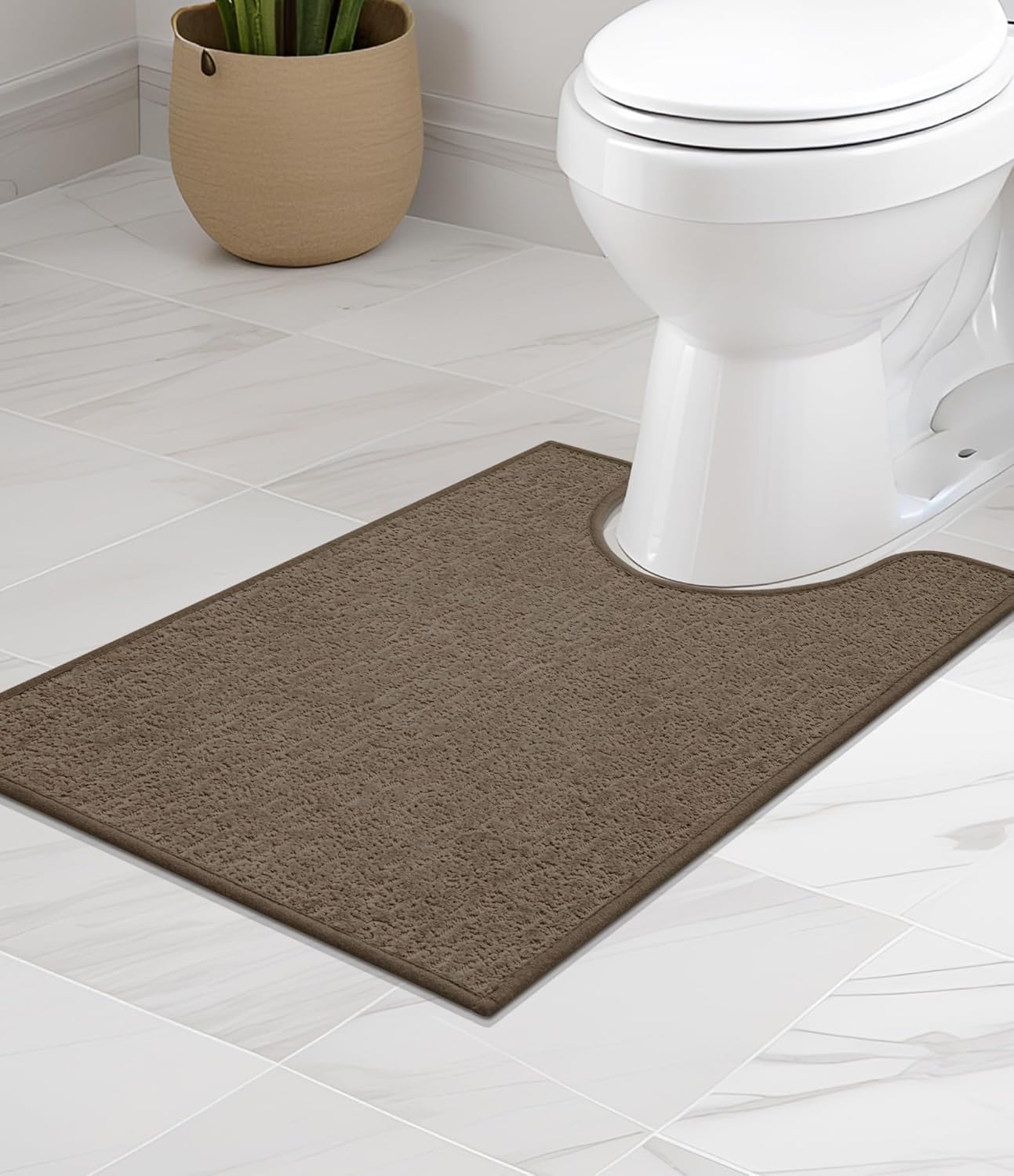 chakme Bathroom Rugs Mat U-Shaped 24x17, Ultra Thin Non Slip Bath Mat Small Quick Dry Absorbent Bath Mat for Bathroom Floor, (Coffee, U-24"x17")