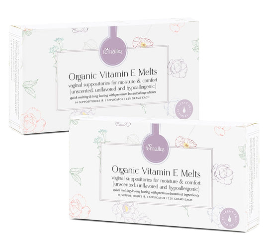 Femallay Organic Vitamin E Vaginal Moisturizing Suppository Melts - 2 Pack - Relief for Menopause Dryness & Irritation - 14 Count + Applicator