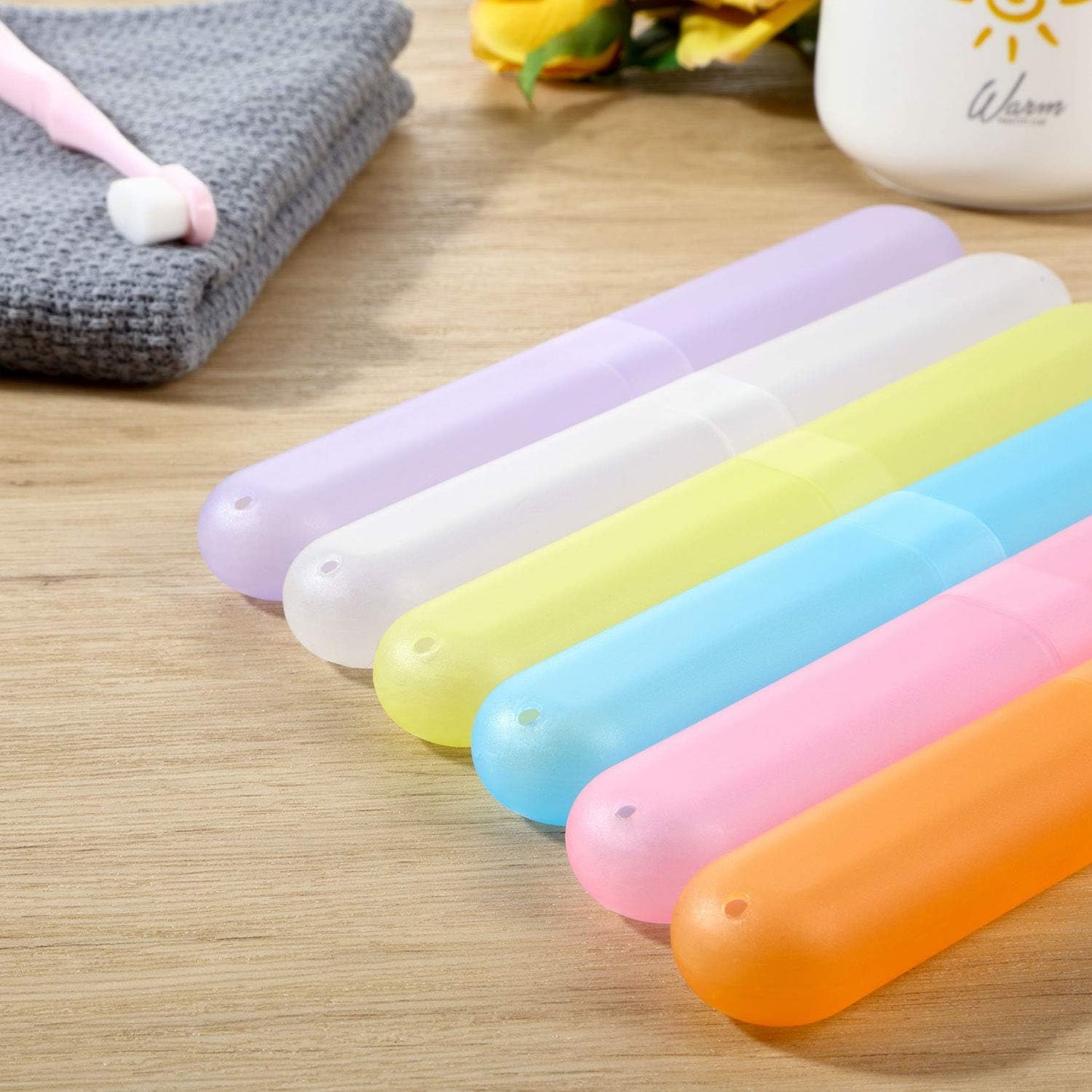 Boao 20 Pieces Travel Toothbrush Case Holder, Portable Toothbrush Storage, Classroom Pencil Case for Kids, 7 Assort Color Toothpaste Cover Protector for Travel Use