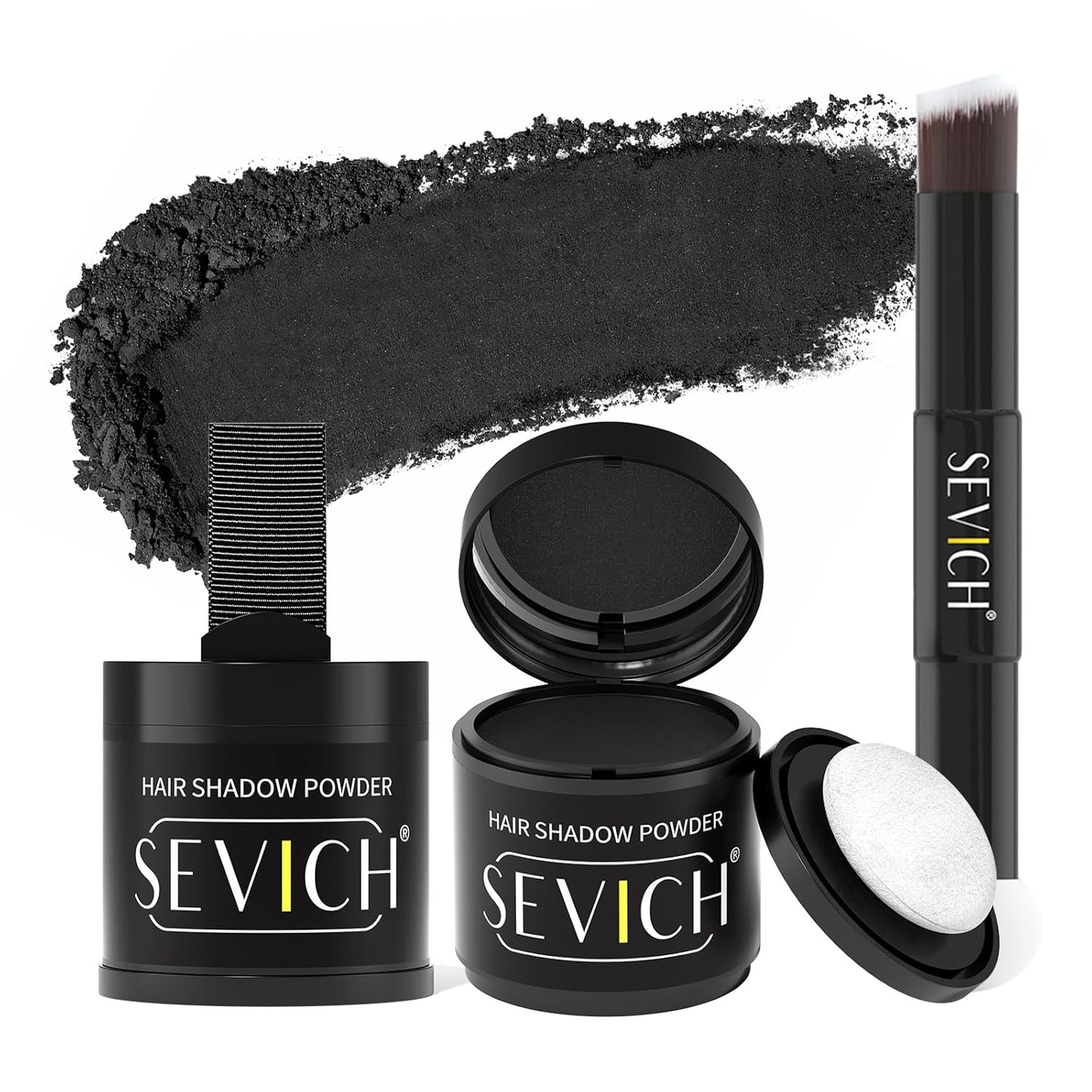 Sevich Hairline Powder 10g 2-Pack with Brush, Instantly Conceals Hair Loss & Thinning, 48H Waterproof Root Touch Up Powder, Natural Hair Shadow Toppers for Women & Men, 2 Box = 5 Boxes,Black