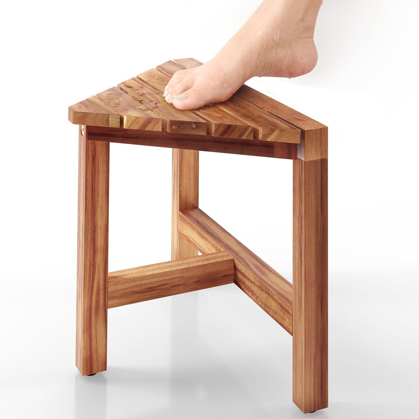 HOLANA 12" Acacia Shower Stool for Shaving Legs - Wooden Shower Foot Rest - Small Shower Corner Stool Seat for Inside Shower - Waterproof Bath Step Stools Bench for Bathroom (Acacia Wood)