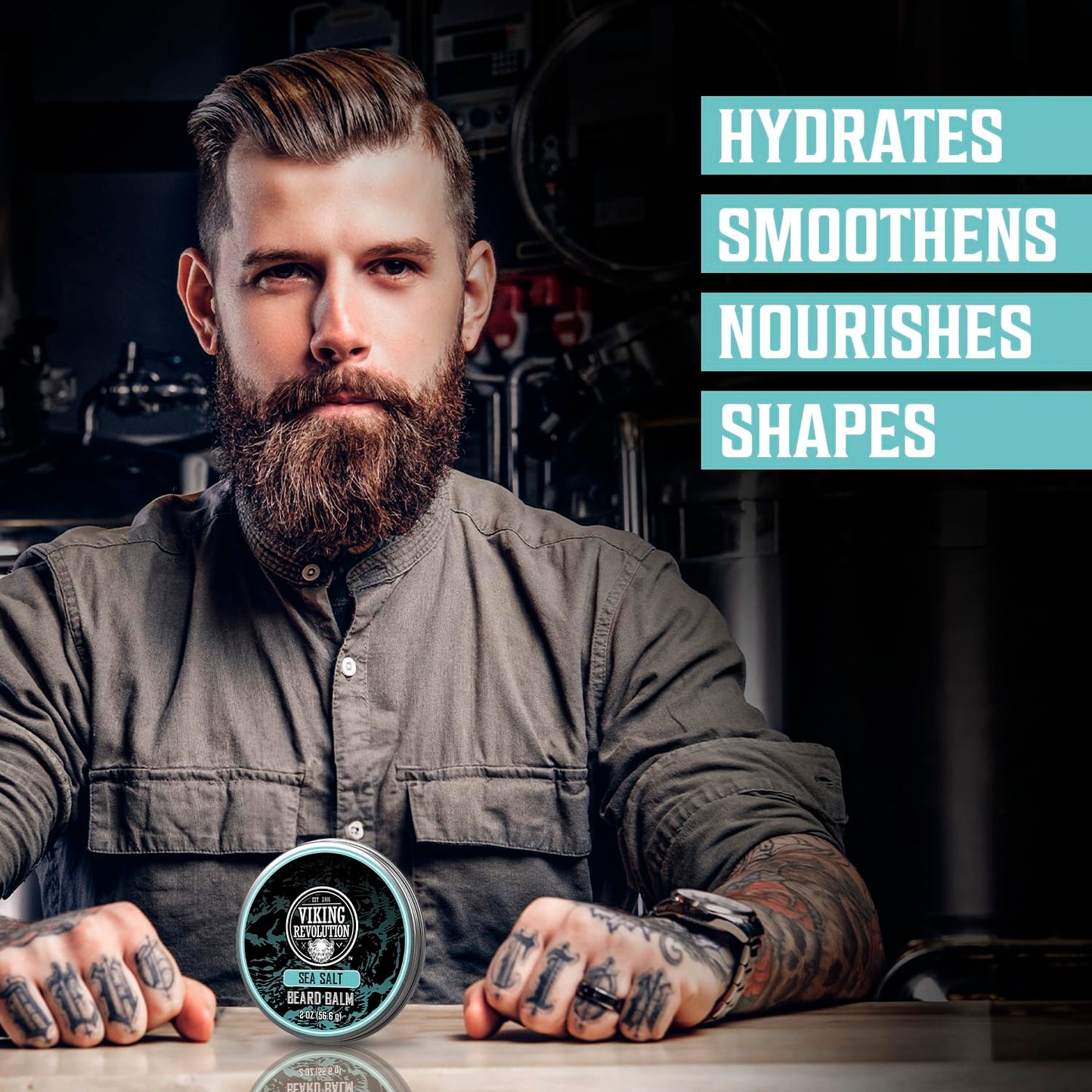 Viking Revolution Sea Salt Beard Balm for Men - Beard Butter for Men with Argan Oil and Jojoba Oil Softener and Moisturizer Styling Balm (1 Pack, 2oz)