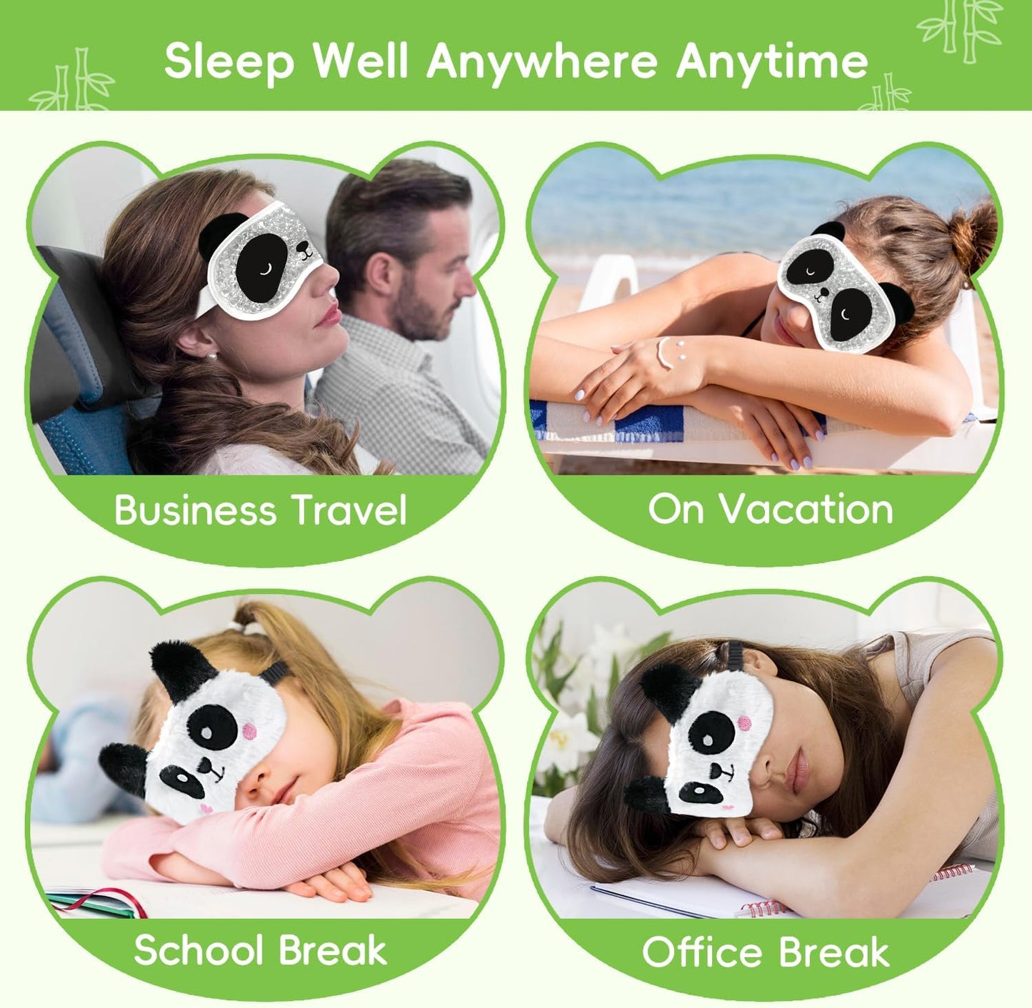 Cooling Eye Mask and Plush Sleep Mask for Girl Woman 2PCS, Cute Animal Sleeping Mask Soft Blindfold Cold Warm Eye Compress Gifting for Home Spa, Office, Morning Refreshment, Travel