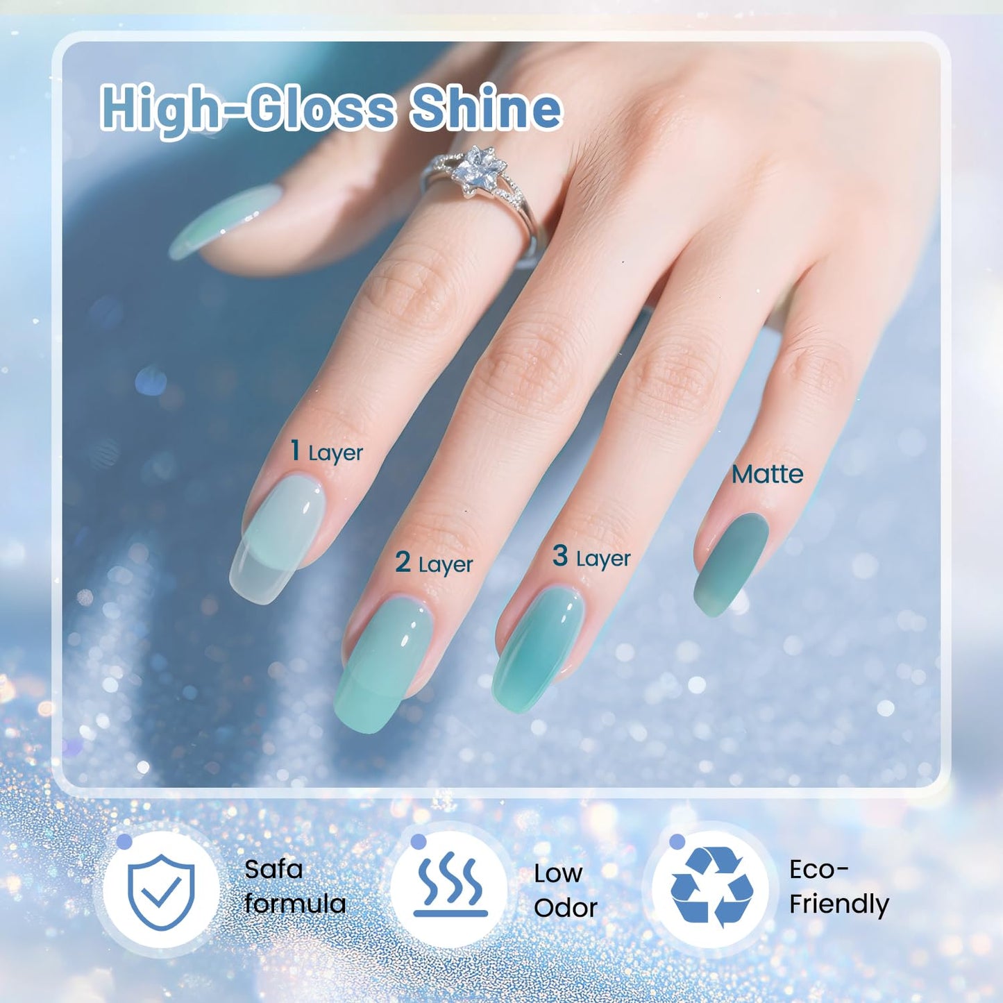 JODSONE 10ml 6 Colors Jelly Gel Nail Polish Set Ocean Blue Turquoise Gel Polish with Crystal Long Lasting All Seasons Need U V Lamp