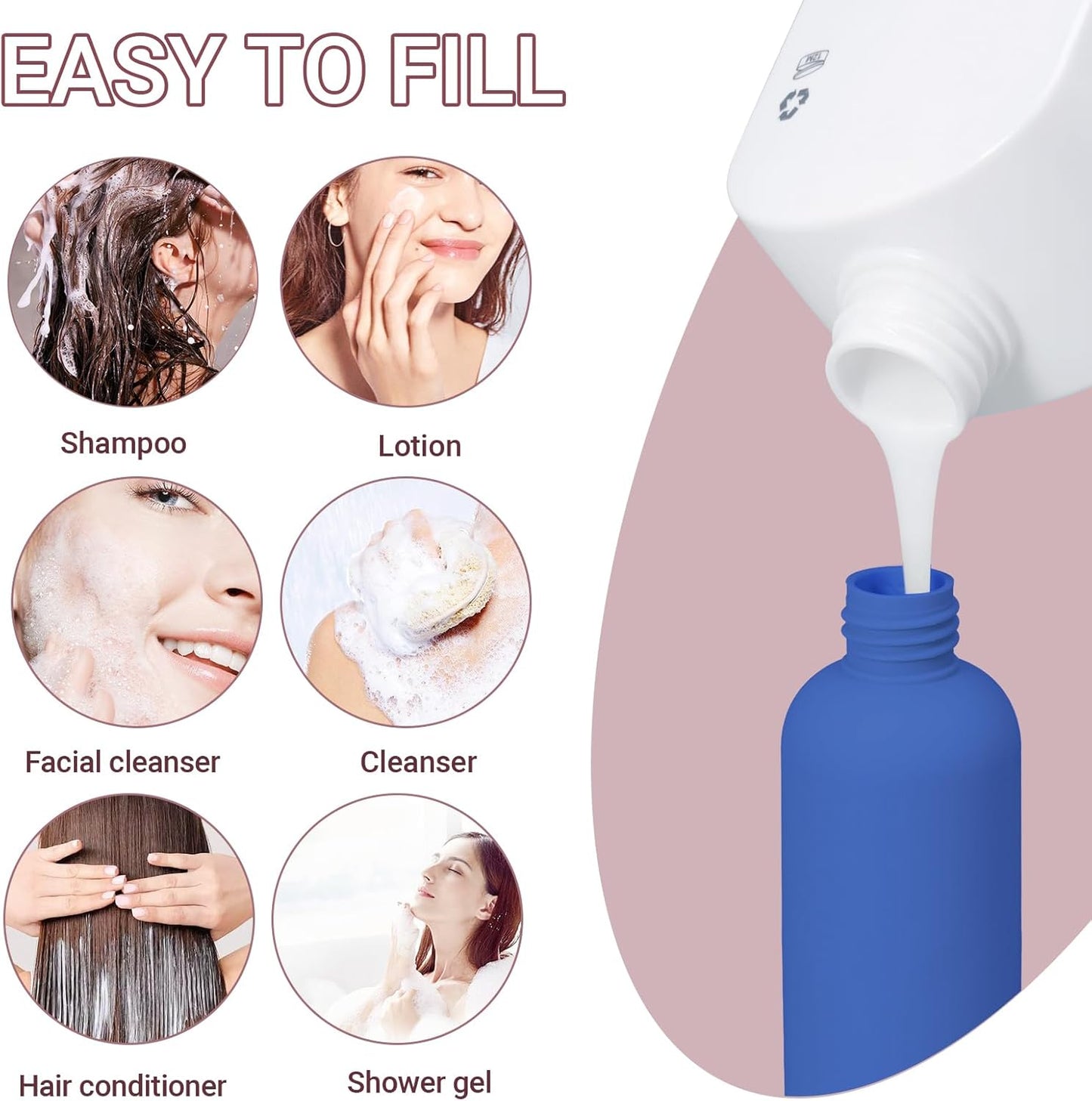 Travel Shampoo Bottle, Empty Plastic Squeeze Bottles 8.8oz with Flip Cap, Lotion Container for Toiletries Travel Size Shampoo and Conditioner