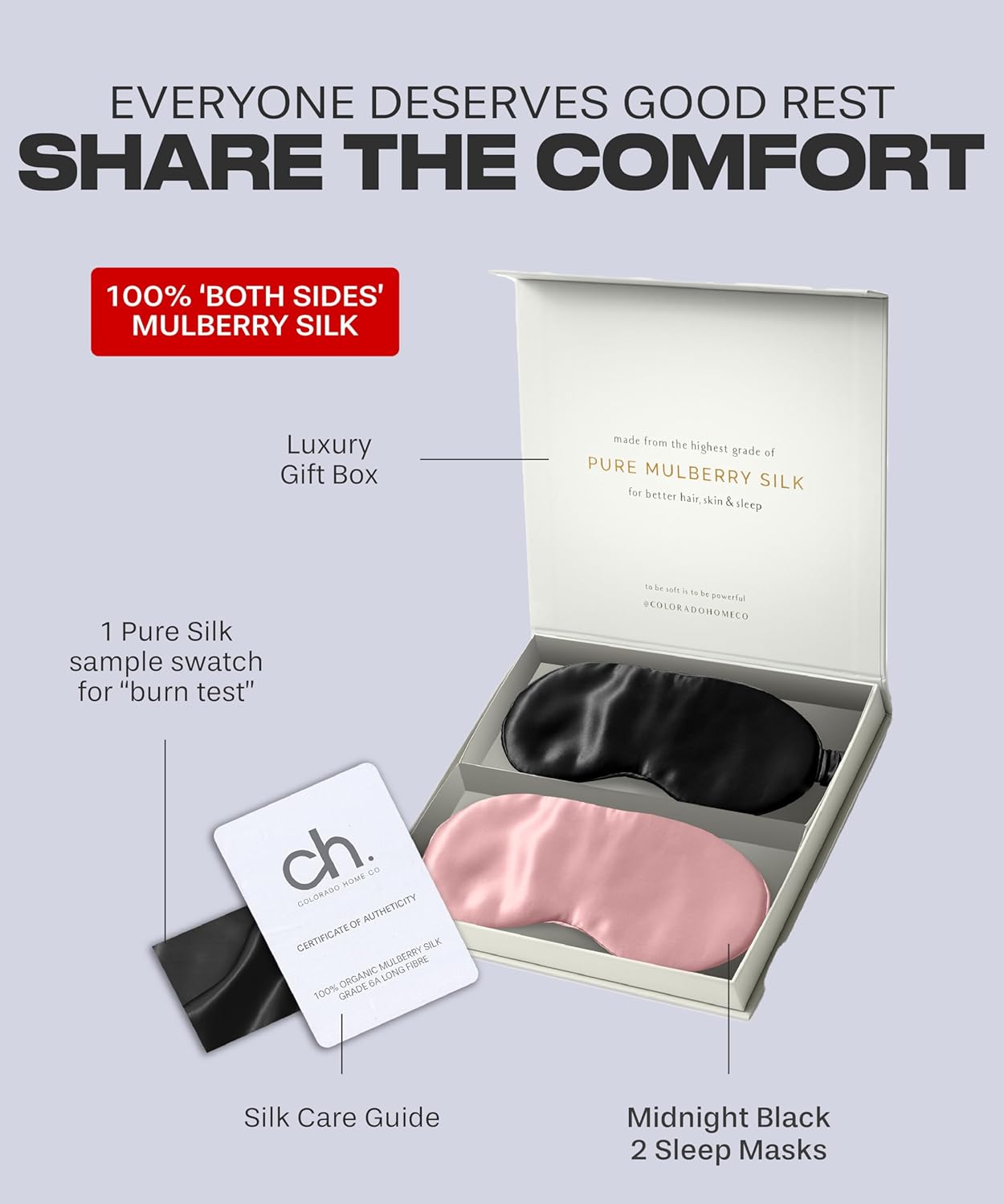 Silk Sleep Mask for Women and Men - Silk Eye Mask for Sleeping, Blindfold, Eye Covers, Pack of 2