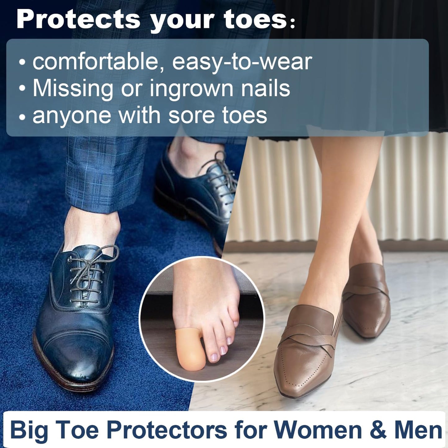 4 Pack Gel Toe Cap and Protector for Big Toe - Cushions and Protects, Toe Covers for Women & Men, Provides Relief from Missing or Ingrown Toenails, Corns, Blisters, Hammer Toes (Large, Beige)