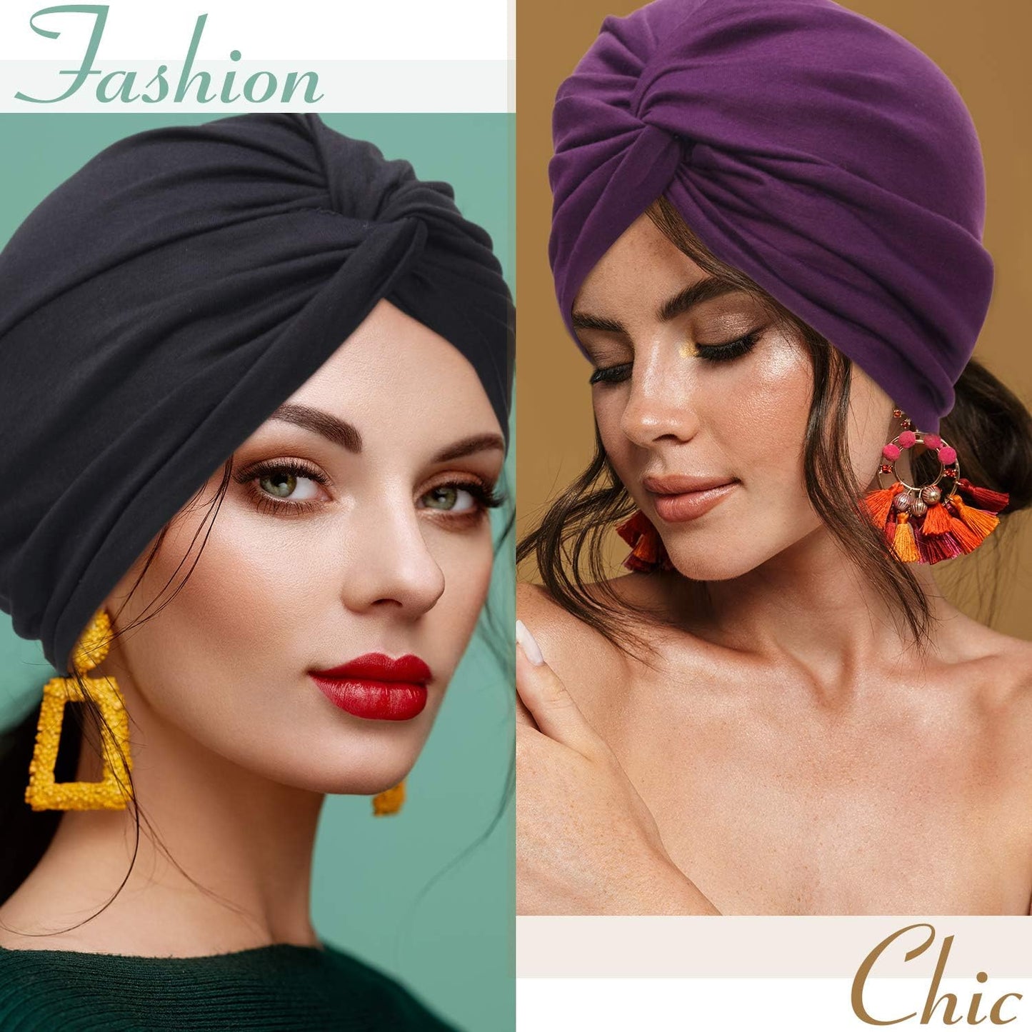 SATINIOR 4 Pieces Turbans for Women Soft Pre Tied Knot Fashion Pleated Cancer Turban Cap Chemo Headwrap Sleep Hat, 4 Colors
