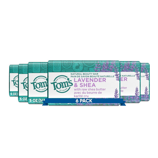 Tom's of Maine Natural Beauty Bar Soap, Lavender & Shea With Raw Shea Butter, 5 oz. 6-Pack (Packaging May Vary)