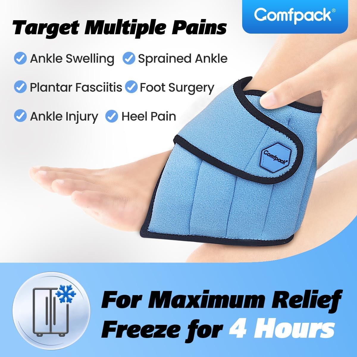 Ankle Ice Pack Wrap for Swelling & Sprained with 2 Hours Long Lasting Cold, Reusable Ankle Foot Cold Wrap for Achilles Tendonitis, Plantar Fasciitis Relief, Heel Pain