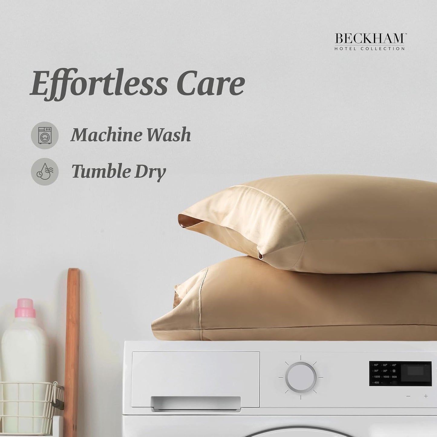 Beckham Hotel Collection Bed Pillowcases Standard/Queen Size Set of 2, 500TC 100% Cotton, Luxury Sateen Bedding, Open End, Breathable, Moisture-Wicking, Sand