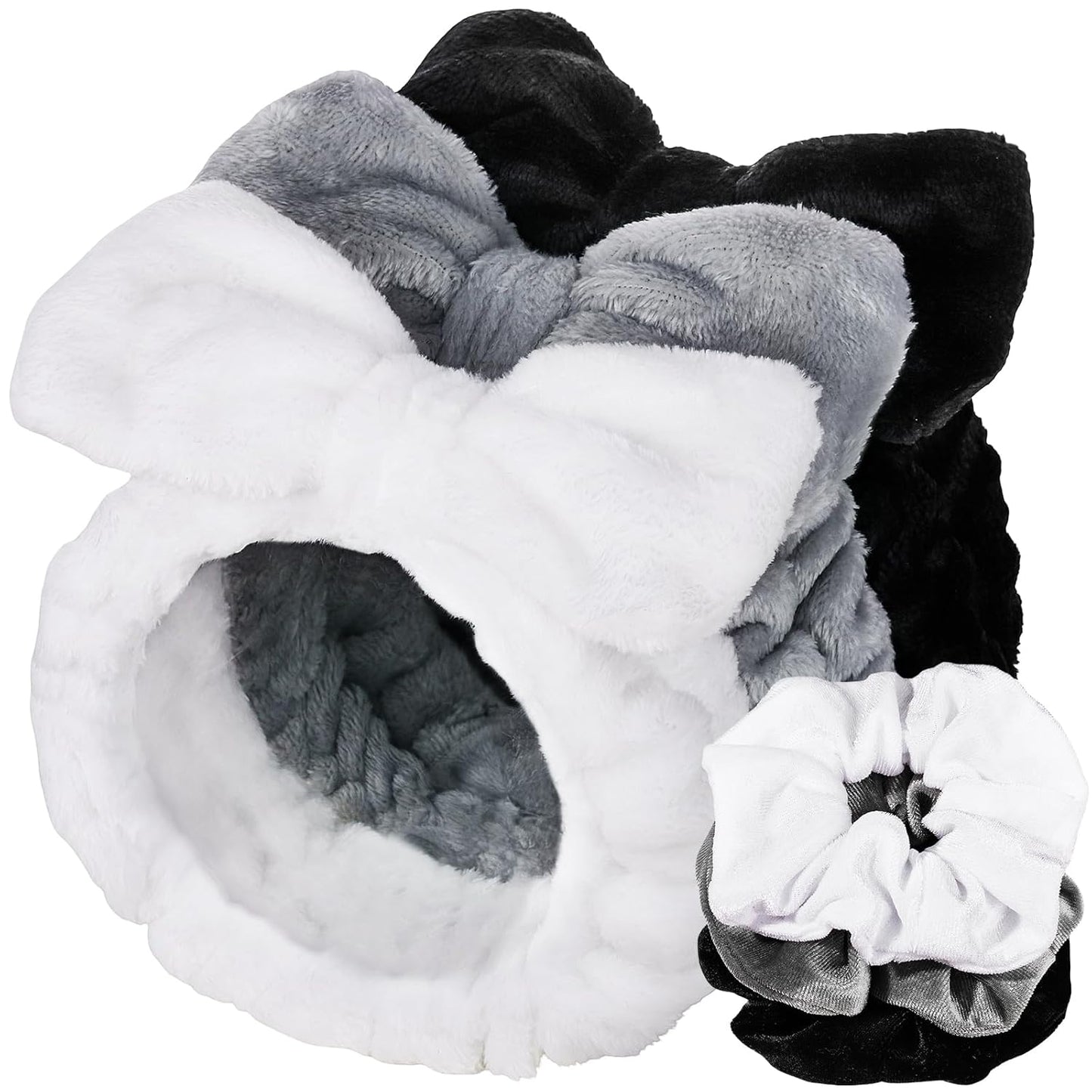 LEOBRO Spa Headband for Skin Care and Makeup, Women Teen Girls Headband for Washing Face, with Hair Scrunchies, Black & White & Gray