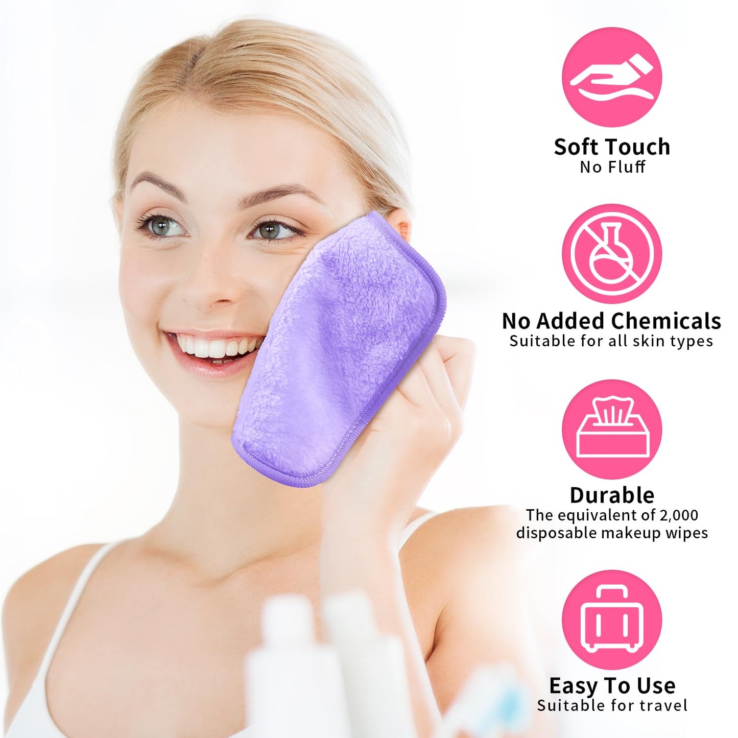 Makeup Remover Cloth 12 Packs Set, 6.5" x 6.5" Reusable Makeup Remover Towels, Makeup Washcloths for Face, Soft & Washable Coral Fleece Microfiber Towel for Face, Eye, Lips