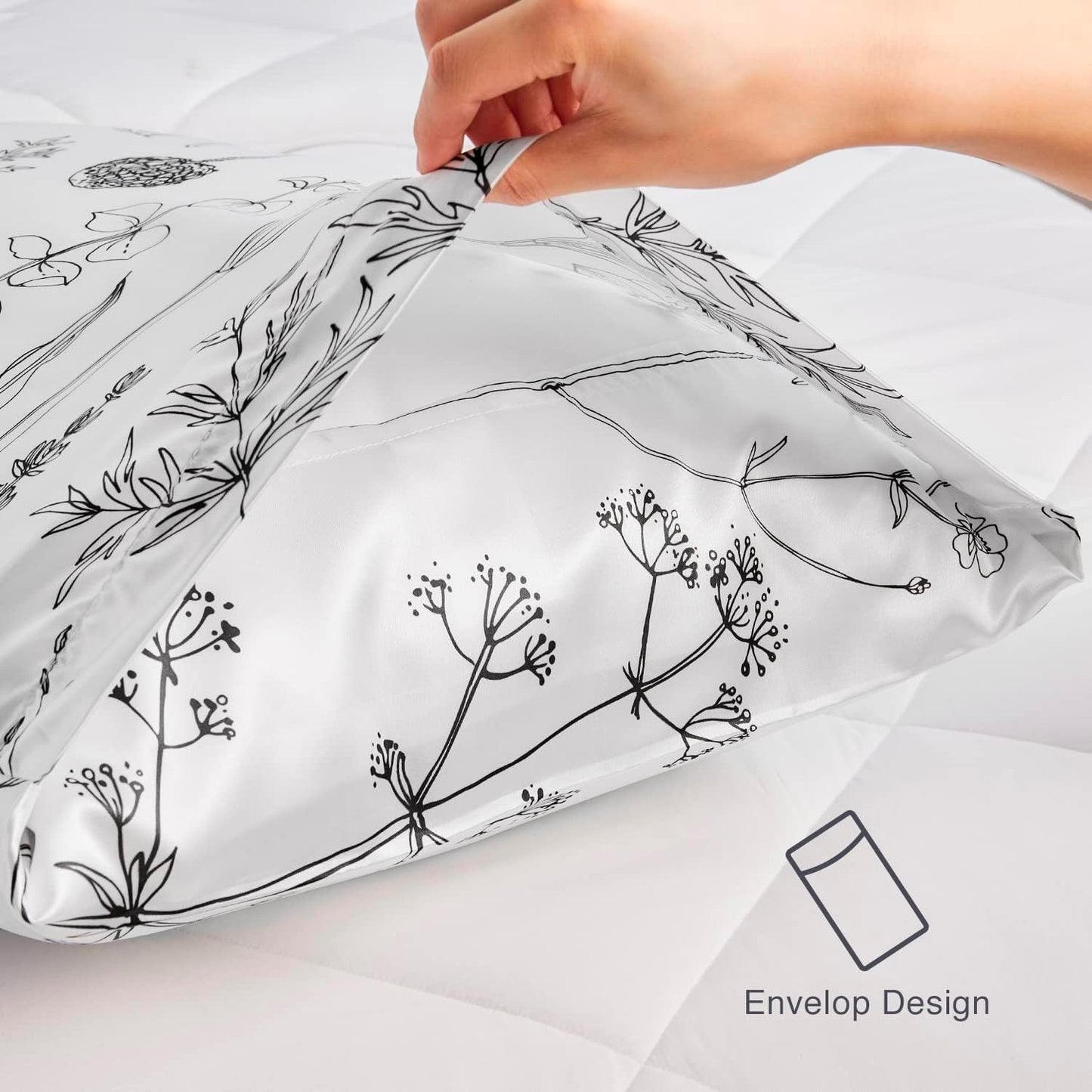 EXQ Home Silky Satin Pillowcase for Hair and Skin,Pillow Cases Standard Size Set of 2 Satin Pillow Case 2 Pack with Envelope Closure Flowers with White Background
