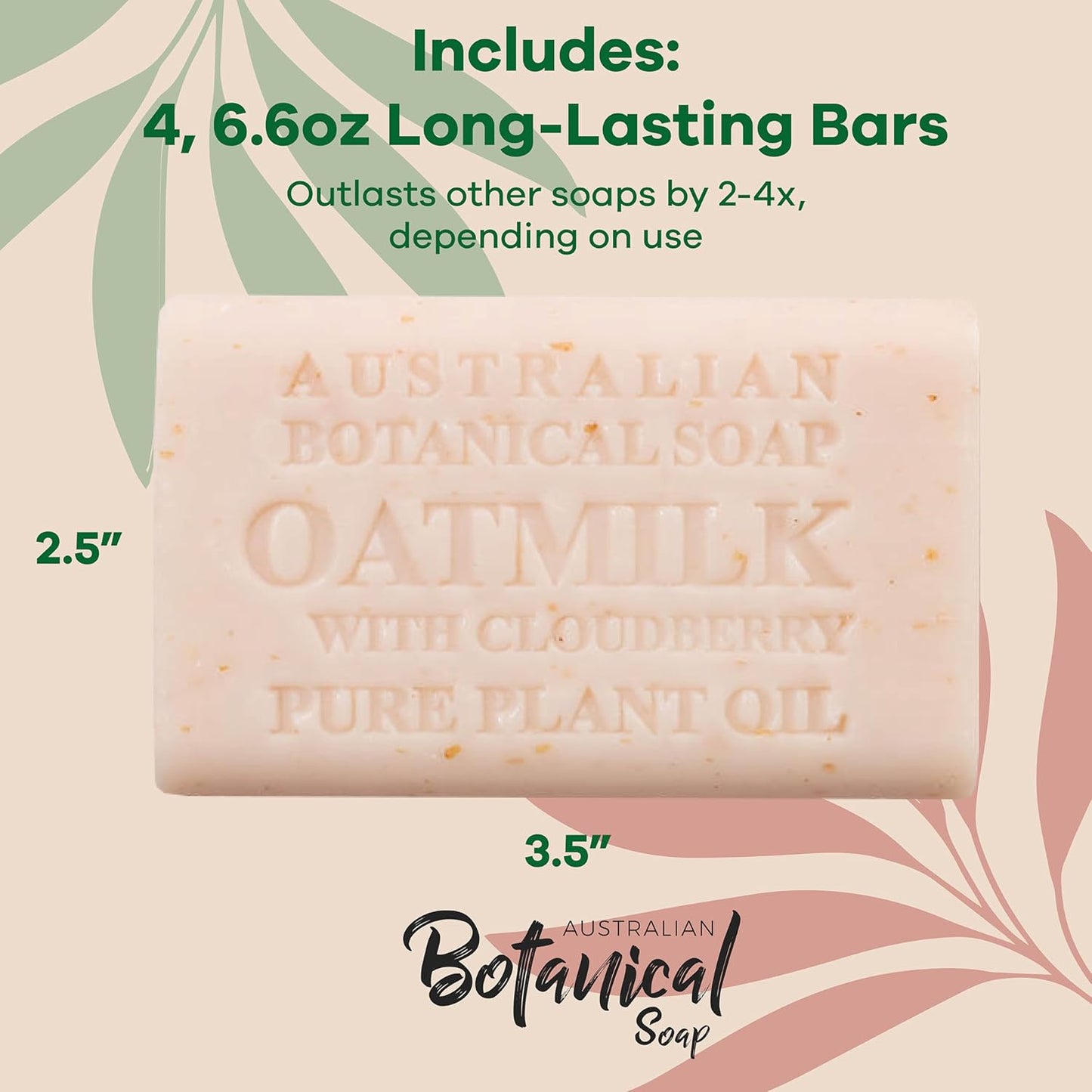 Australian Botanical Soap Oat Milk with Cloudberry 6.6 oz Luxury Soap Bars Enriched with Shea Butter, Suitable for Men, Women and All Skin Types, Pack of 4