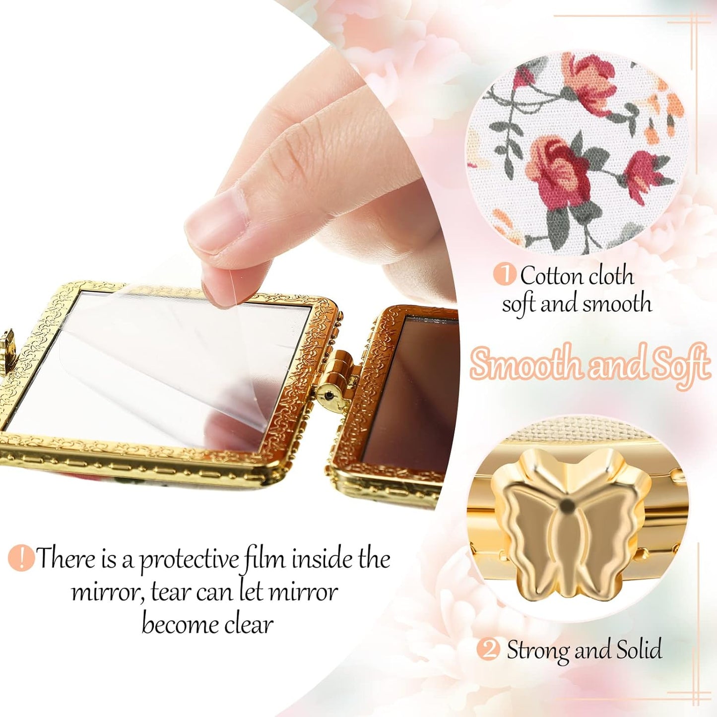 Blulu 16 Pcs Compact Mirrors for Purse Bulk Small Flower Pocket Mirror Vintage Portable Floral Folding Tea Party Favors Return Gifts for Women Christmas Birthday Wedding Makeup Travel(Gold Edge)