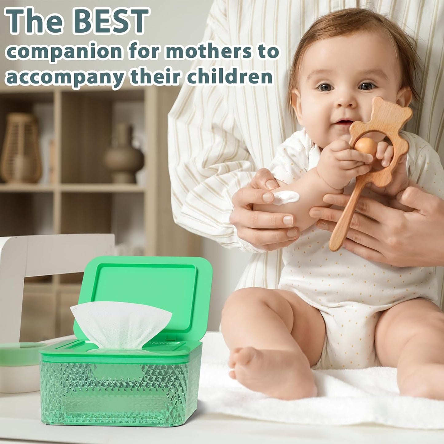 Wipes Dispenser, One-Handed Operation Wipe Holder for Baby & Adult, Seal-Designed Wipes Container for Bathroom Keep Diaper Wipes Fresh (Mint Green)