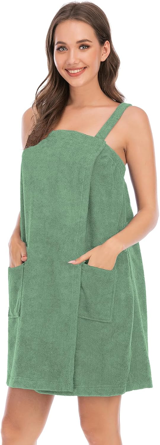 Veseacky Women Bath Wrap Towel for Womens Shower with Pocket Adjustable Spa Robe & Facial Headband