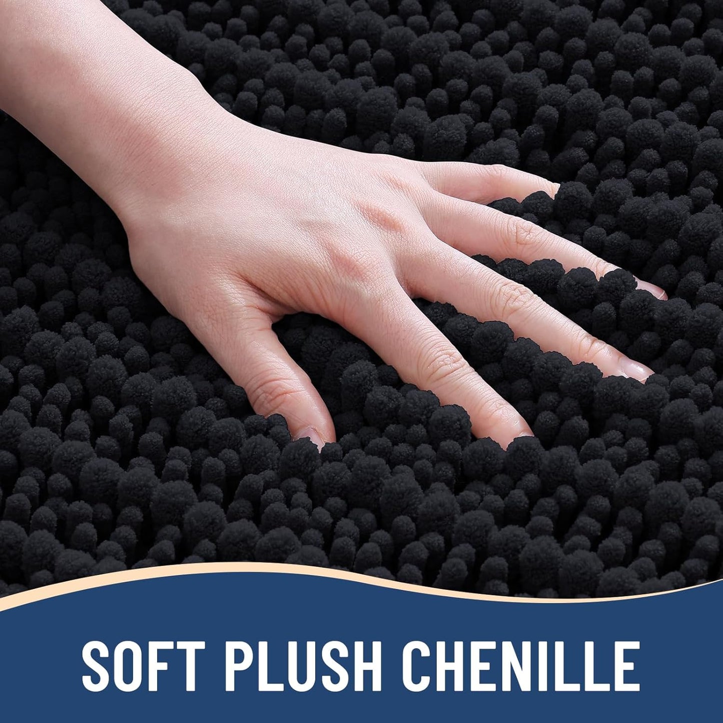 Arotive Luxury Chenille Toilet Rugs U-Shaped, Extra Soft Thick Absorbent Bathroom Mat, Non-Slip Shaggy Plush Contour Rugs, Machine Wash Dry Bath Mat for Toilet Base, 24x20, Black