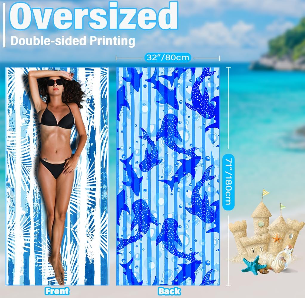 6 Pack Lightweight Thin Microfiber Beach Towel Sand Free Quick Dry Absorbent Compact Soft Pool Swim Travel Towels Extra Large Oversized Beach Accessories packable Essentials Stuff Gifts for Adult