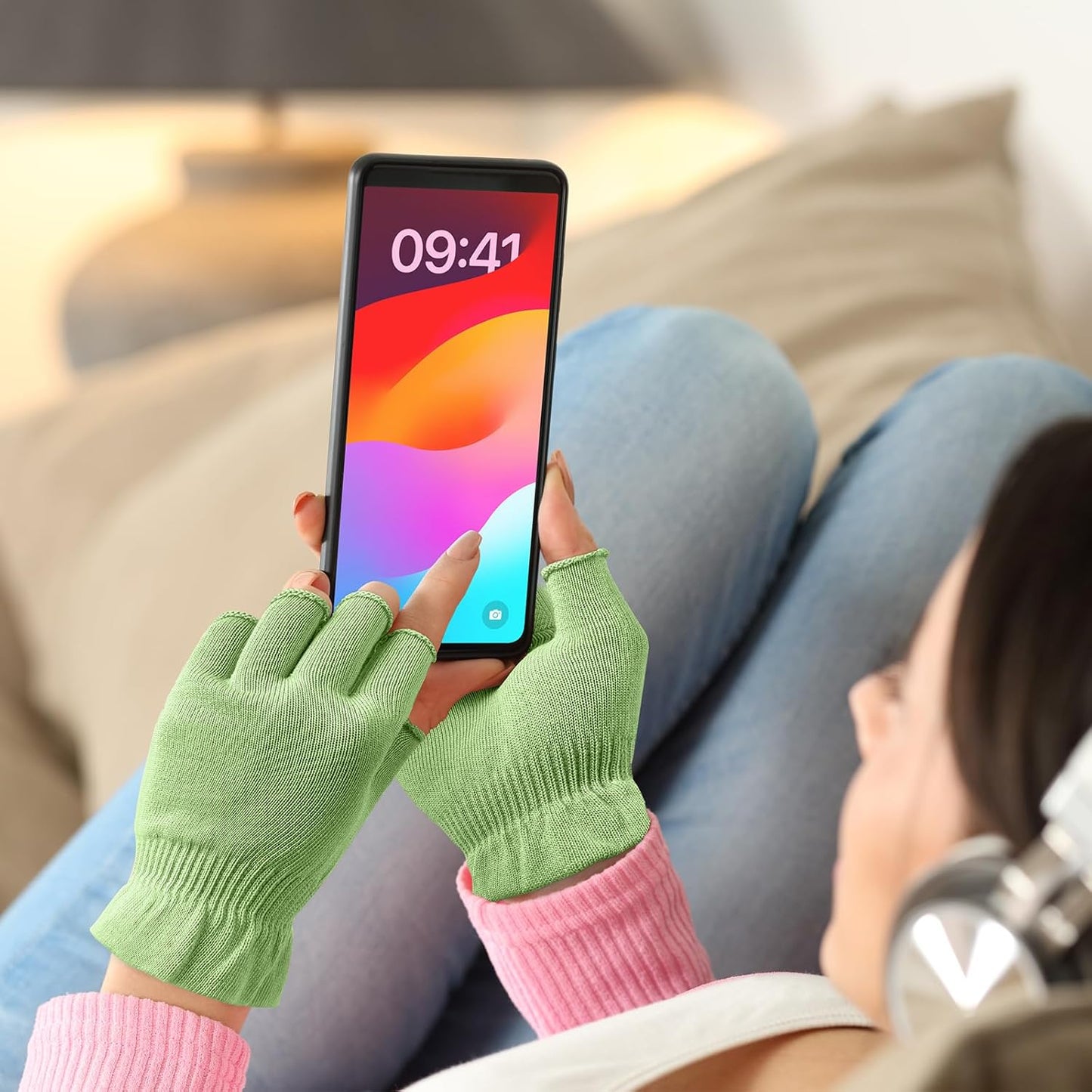 MIG4U Fingerless Moisturizing Gloves, Half Finger Touchscreen Beauty Glove for Eczema, SPA, Dry Hands, Skin Treatment, Summer Sun UV Protection, Apple Green, 3 Pairs L/XL