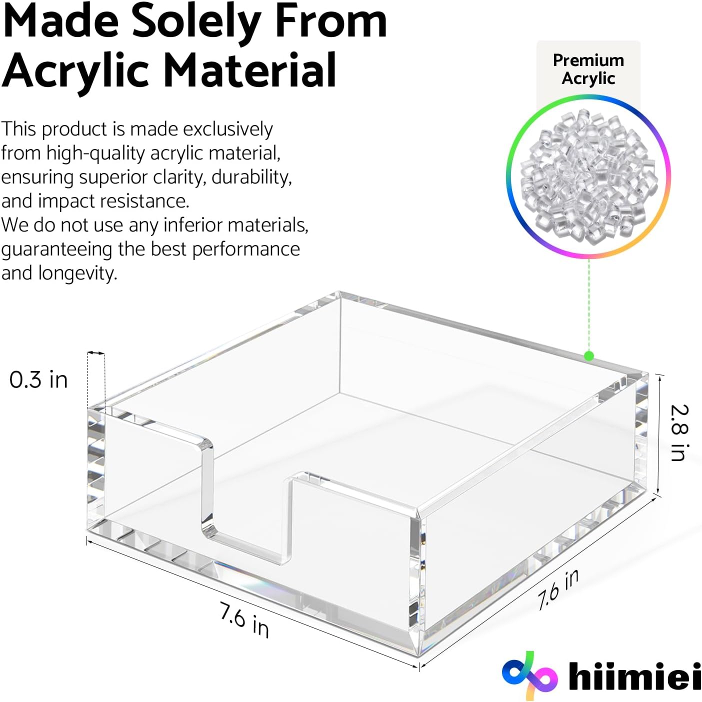 HIIMIEI Acrylic Napkin Holder for Table: Square Luncheon Napkin Tray, Flat Decorative Guest Towel Holder for Bathroom, Kitchen, Bar, Dinner, Party, 7.6 x 7.6 inches（Clear)