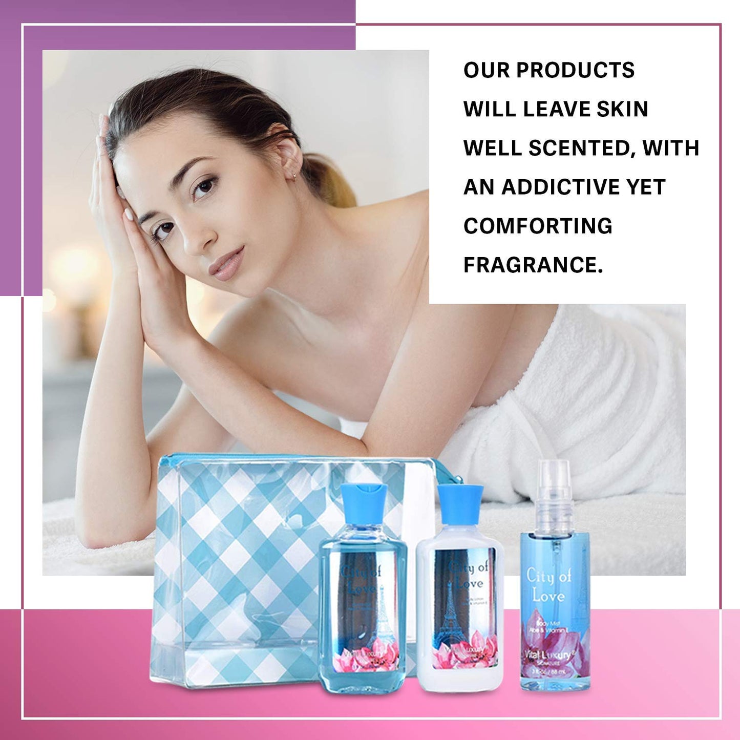Bath and Body Gift Set for Women & Girls, City of Love Spa Set, Personal Self Care Travel Kit, 3PCS Set for - Shower Gel, Body Lotion, Body Mist- Birthday Mother's Day Gifts for Her