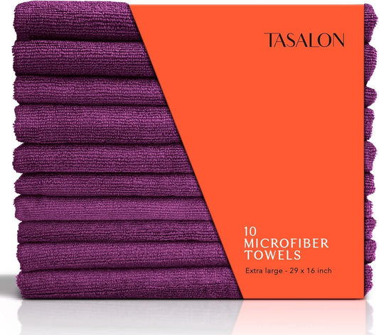 TASALON Microfiber Hair Towel for Salon - 10 Pack - 29 x 16 Inches, Quick Dry and Ultra-Soft Facial Towels with Soft Absorbant (Purple)