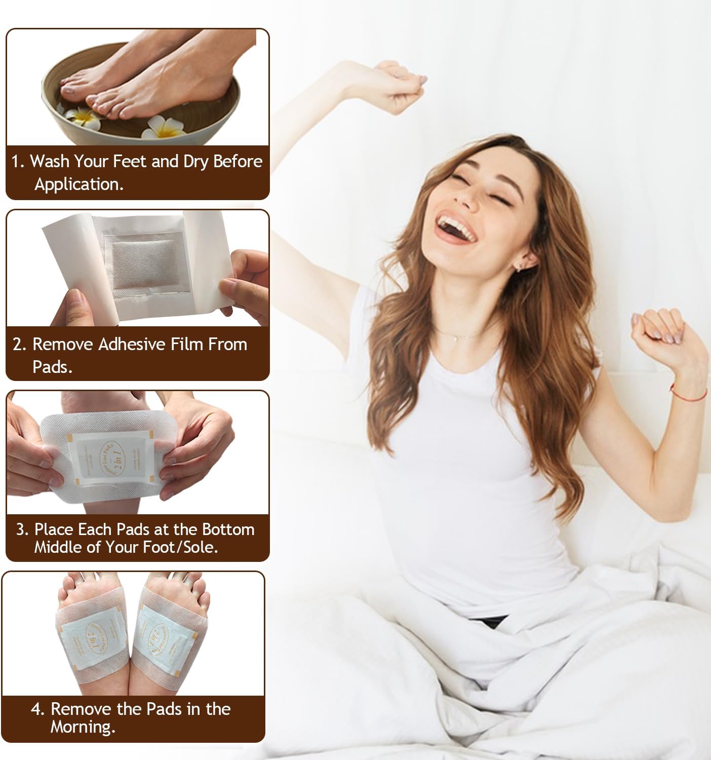 24 Pads Natural Bamboo Vinegar & Coconut Foot Pads, 2 in 1 Tear and Use Feet Pads, Goodnight Foot Pad for Men & Women