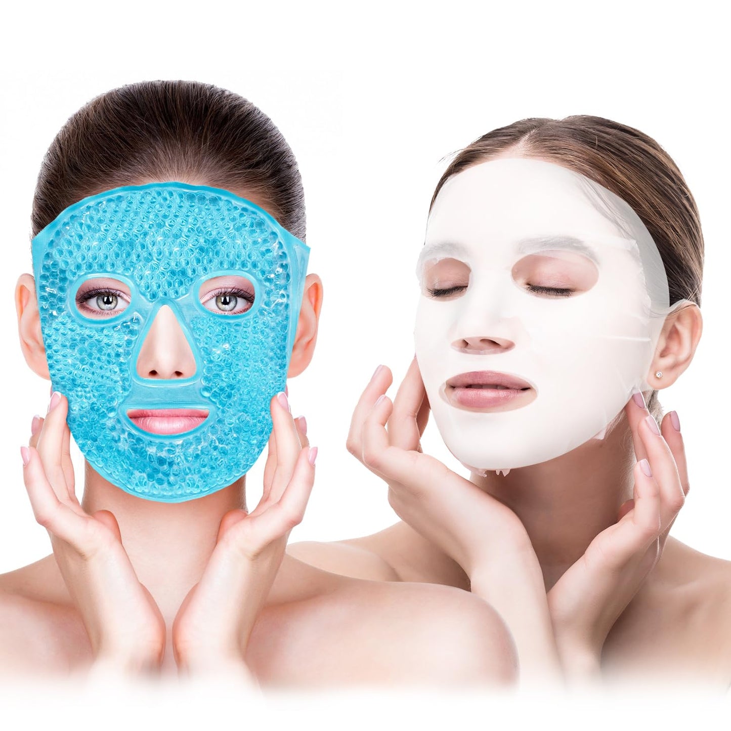 Ice Face Mask and Silicone Cover Set, Cooling Face Mask for Pain Relief, Migraine & Wisdom Tooth Surgery Reusable, Hot and Cold Ice Mask for Women Puffiness Swelling Beauty Spa