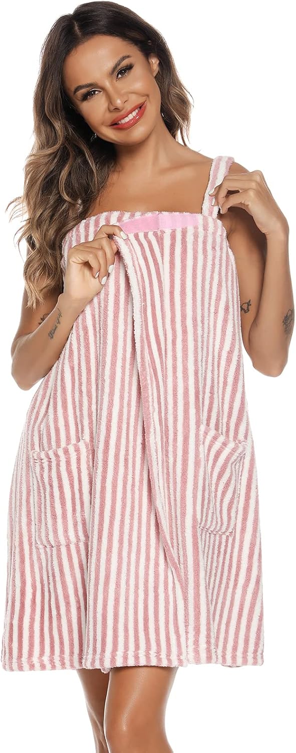 Veseacky Women Bath Wrap Towel for Womens Shower with Pocket Adjustable Spa Robe & Facial Headband