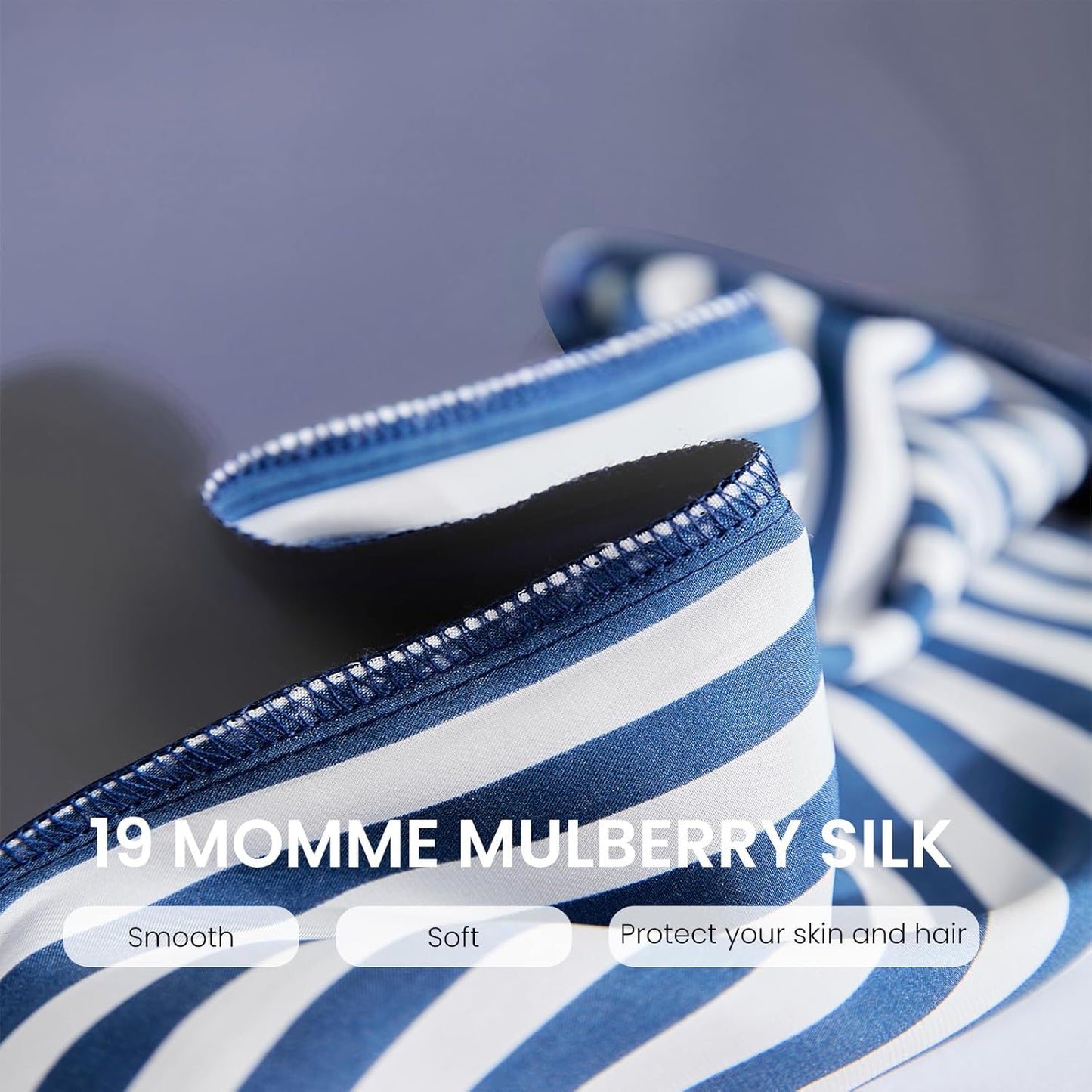 THXSILK Mulberry Silk Pillowcase for Hair and Skin Health, Grade 6A+ Mulberry Silk Pillowcase with Hidden Zipper, Soft and Breathable, 1pc (Standard 20"x26", Blue White Stripes)